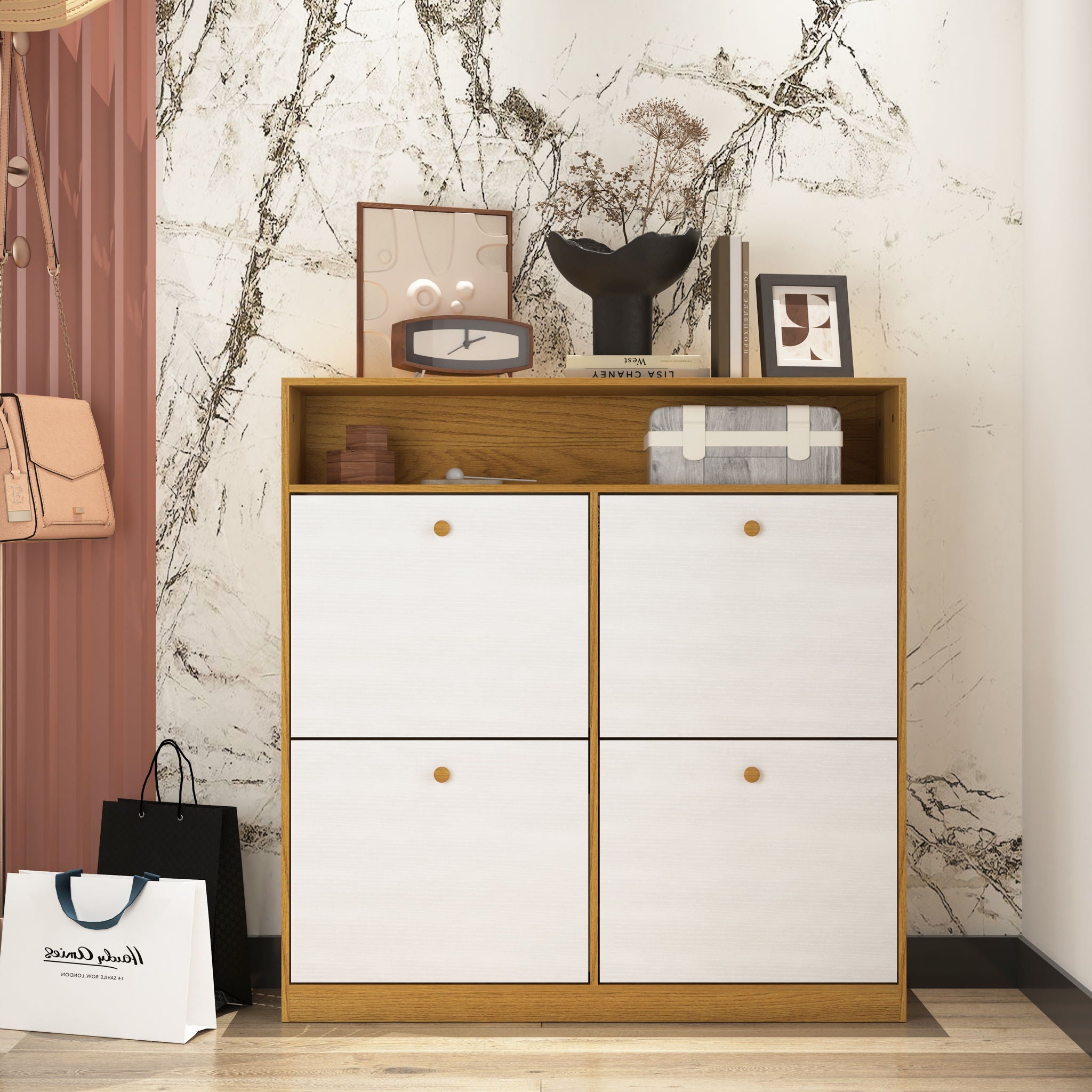 Modern Freestanding Shoe Storage Cabinet With 4 Flip Drawers