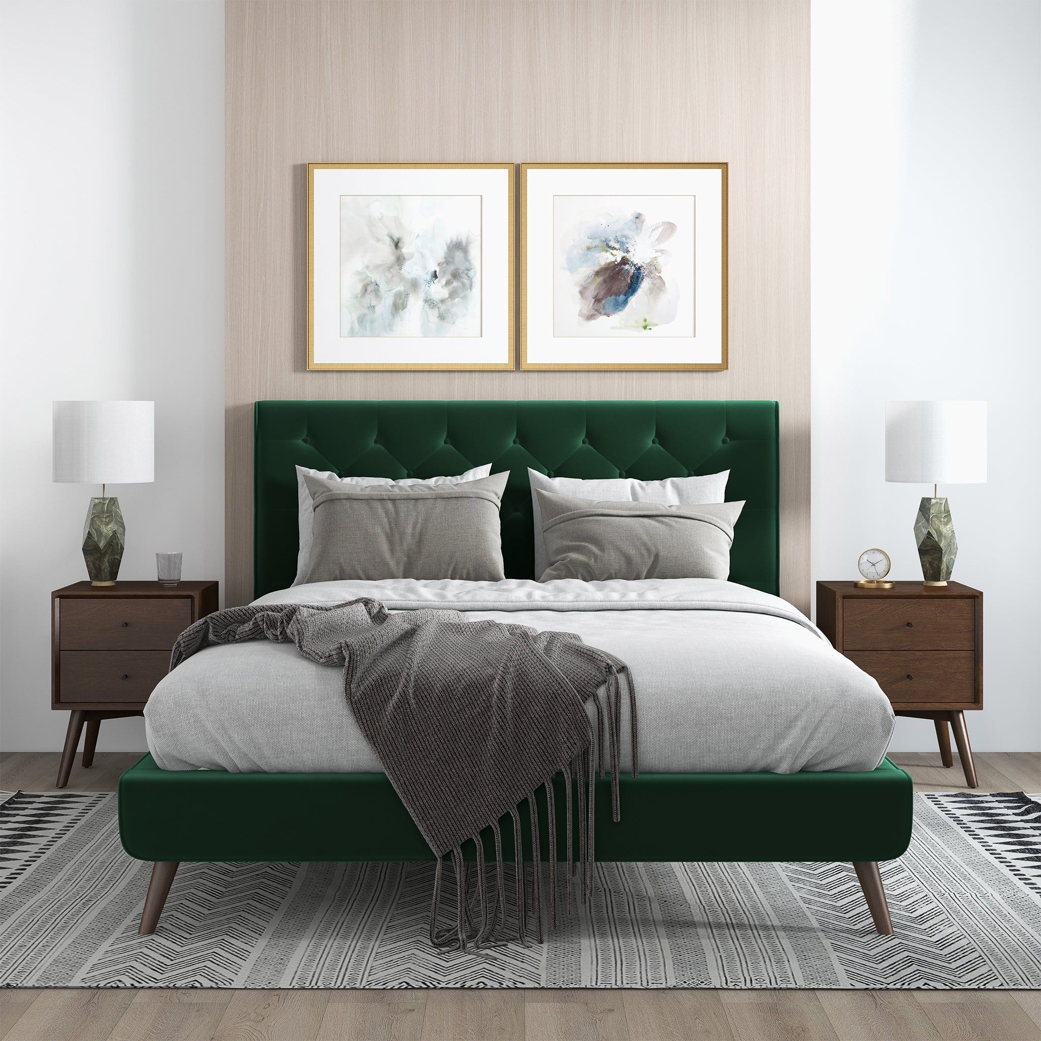 Dillon - Mid-Century Modern Velvet Platform Bed