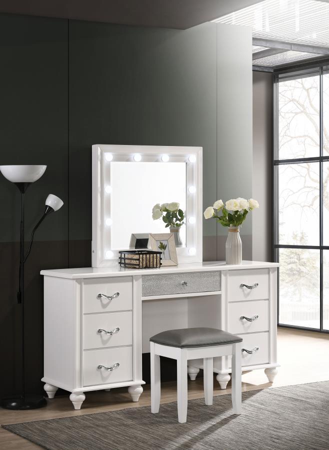 Coaster Fine Furniture Barzini - Upholstered Vanity Stool - Metallic Aand White | Meri Furniture