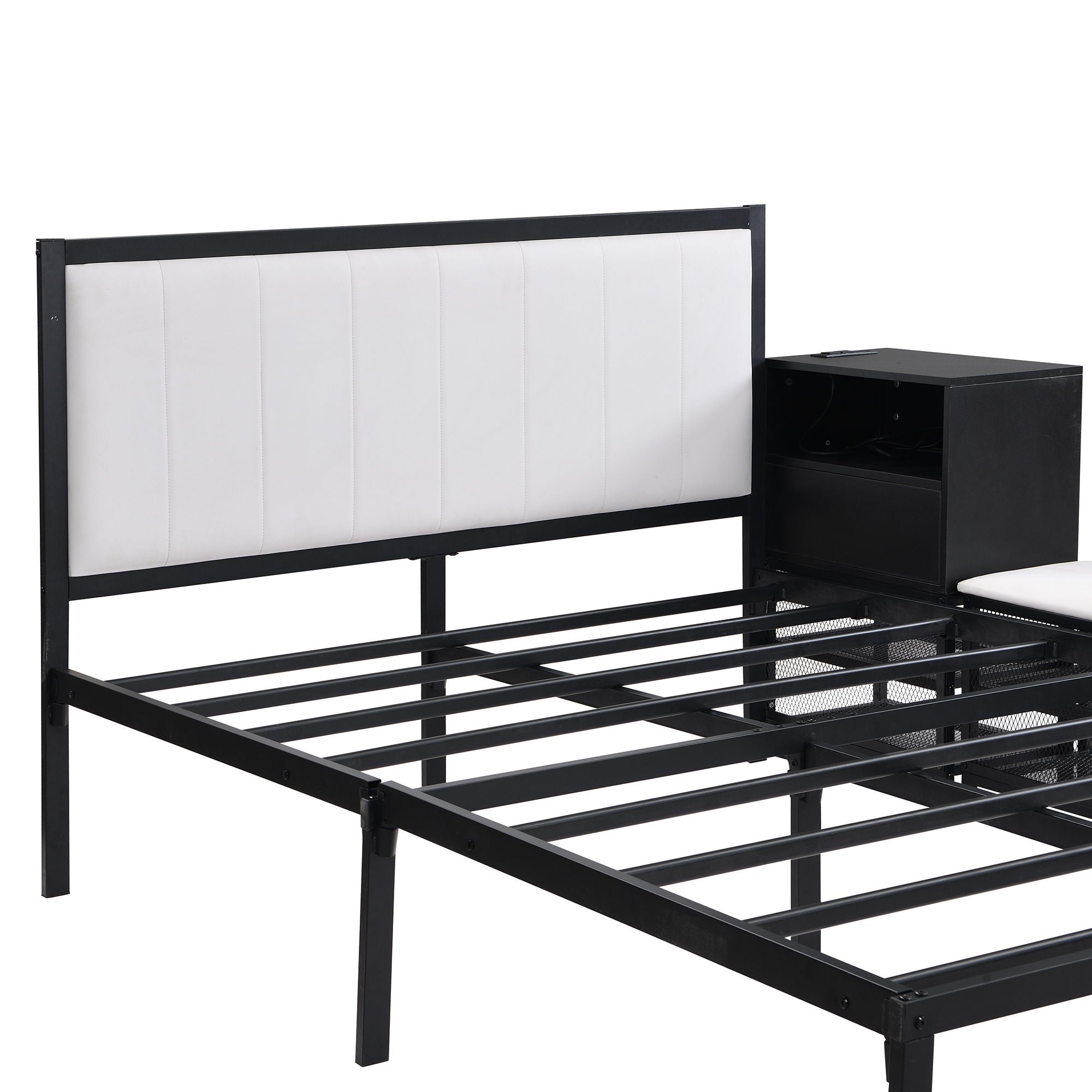 Platform Bed With 2 Tier Storage Shelves, Storage Cabinet