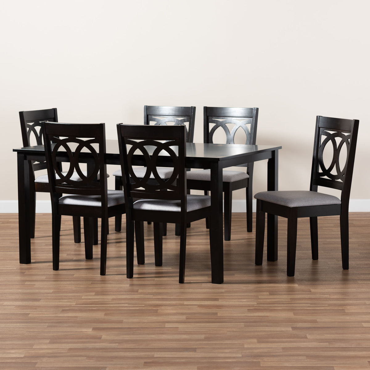LeNoir Modern and Contemporary Grey Fabric Upholstered Espresso Brown Finished Wood 7-Piece Dining Set