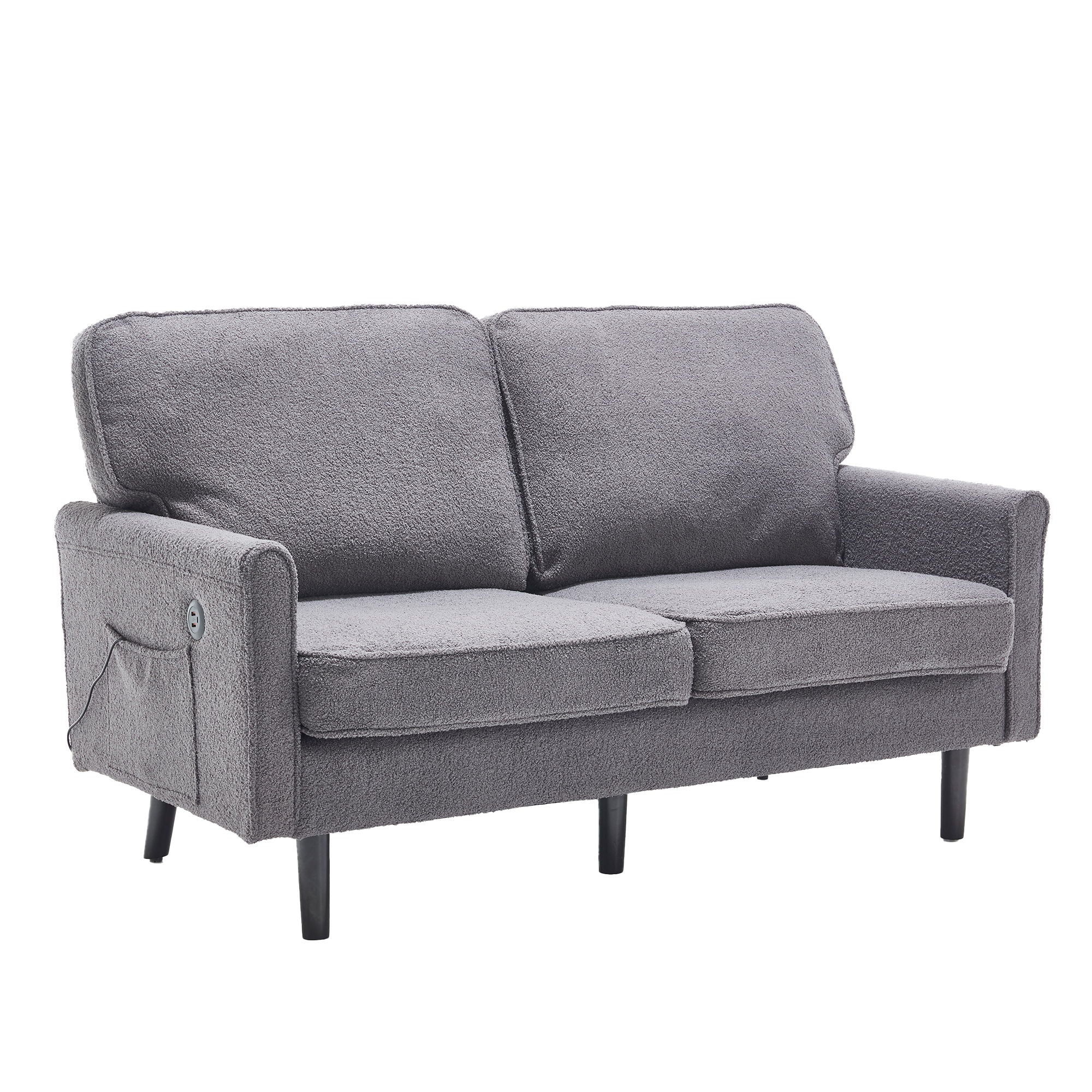 Mid Century Modern Loveseat Sofa With USB Ports, Removable Pillow Cover