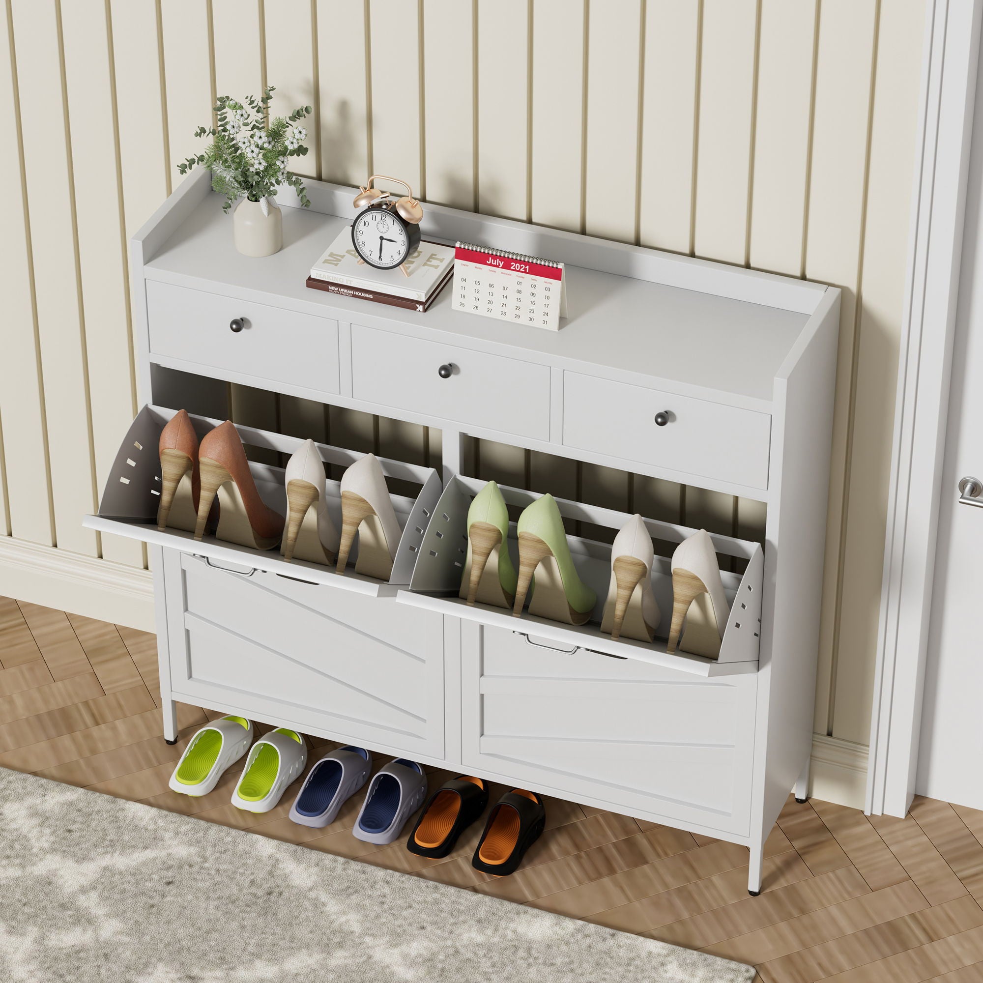 Shoe Cabinet With Flip Drawers
