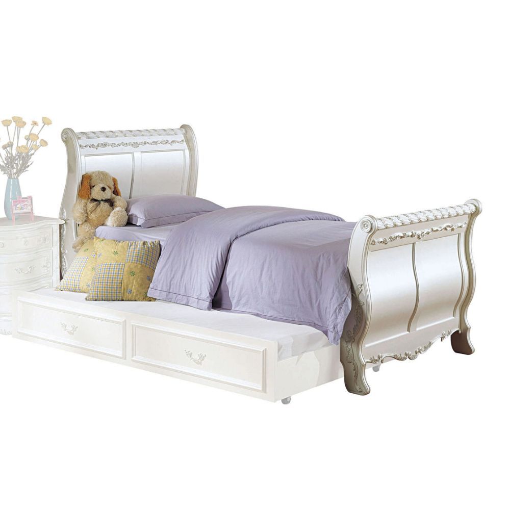 ACME Pearl - Twin Bed - Pearl White & Gold Brush Accent | Meri Furniture