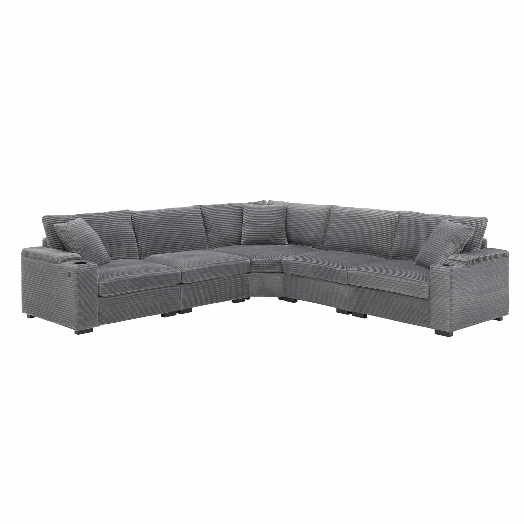 Convertible L Shaped Sectional Corner Couch With Armrest Storage Cup Holders USB Charger, Irregular Corner Oversized Comfy Modular Sofa