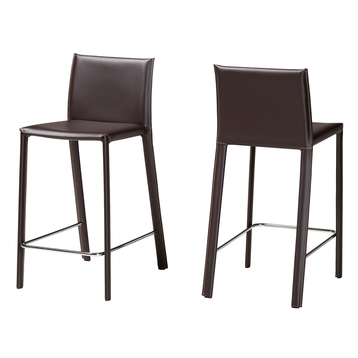Crawford Brown Leather 2-Piece Counter Height Stool Set