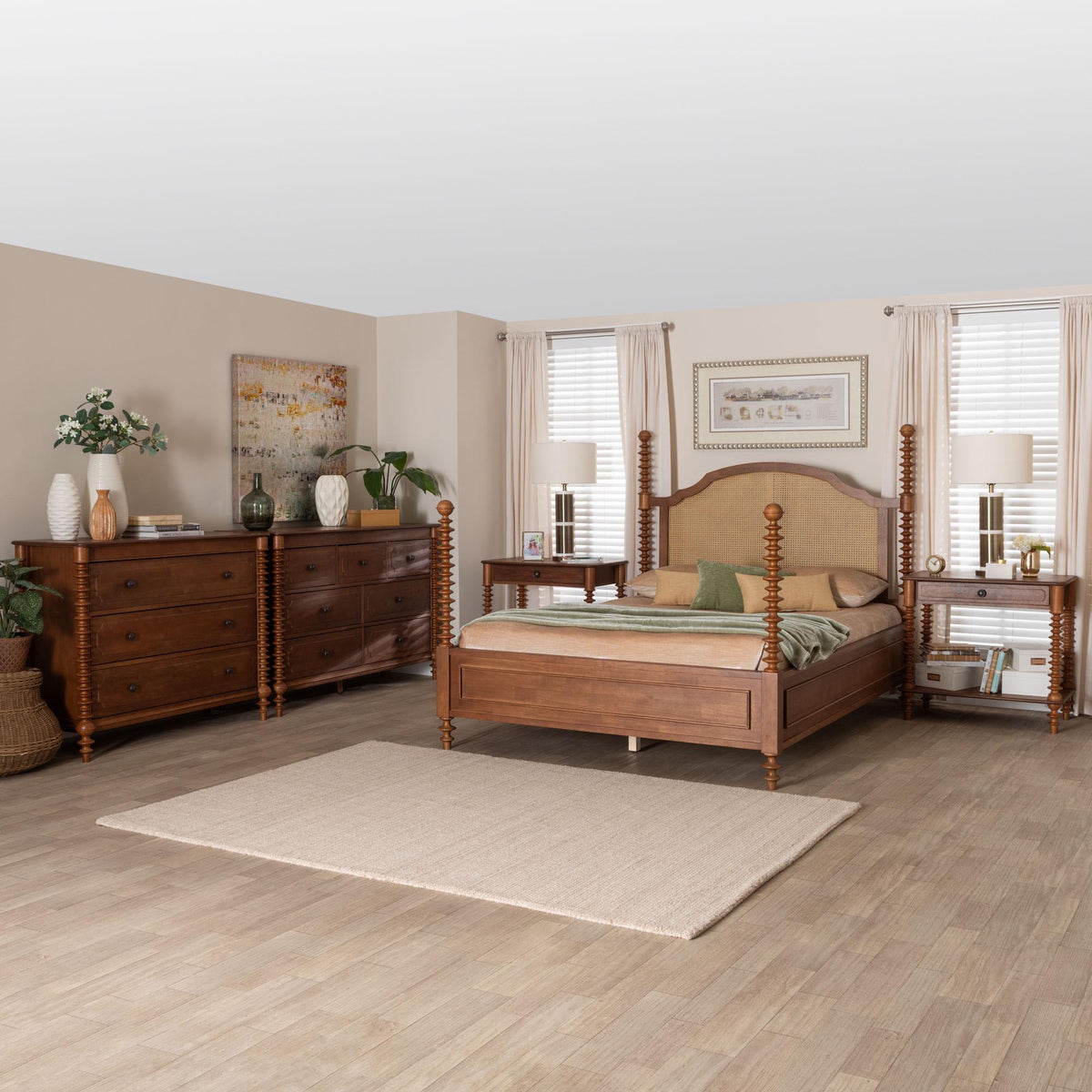 Neviah 5-Piece Bedroom Set with 1-Drawer Nightstands, King, Walnut Brown