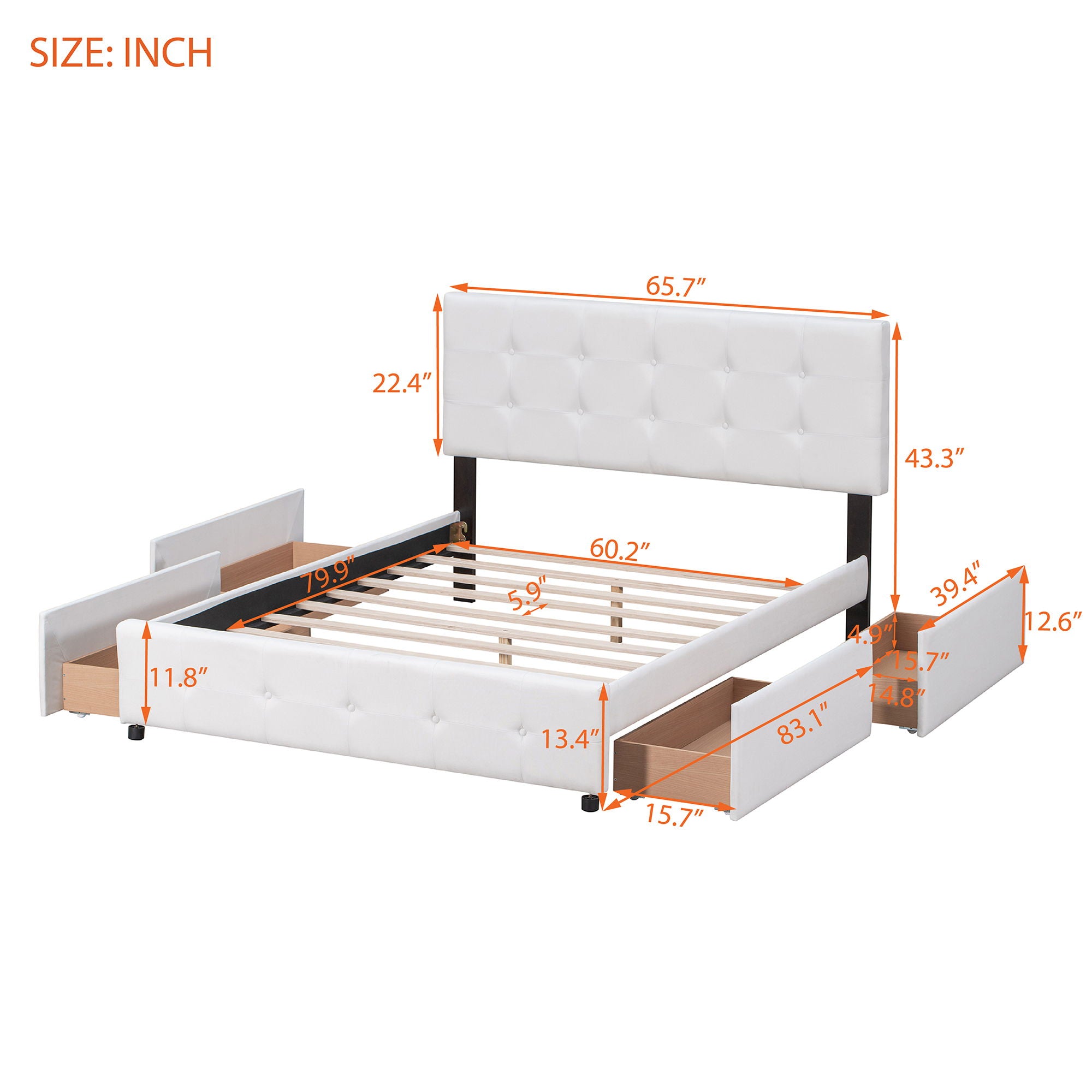 Upholstered Platform Bed With Classic Headboard And Drawers, No Box Spring Needed