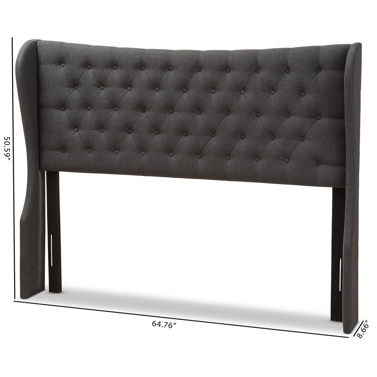 Cadence Modern and Contemporary Dark Grey Fabric Button-Tufted Queen Size Winged Headboard