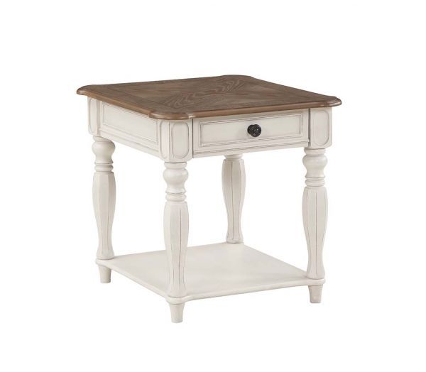 ACME Florian - End Table - Oak & Antique White Finish | Meri Furniture