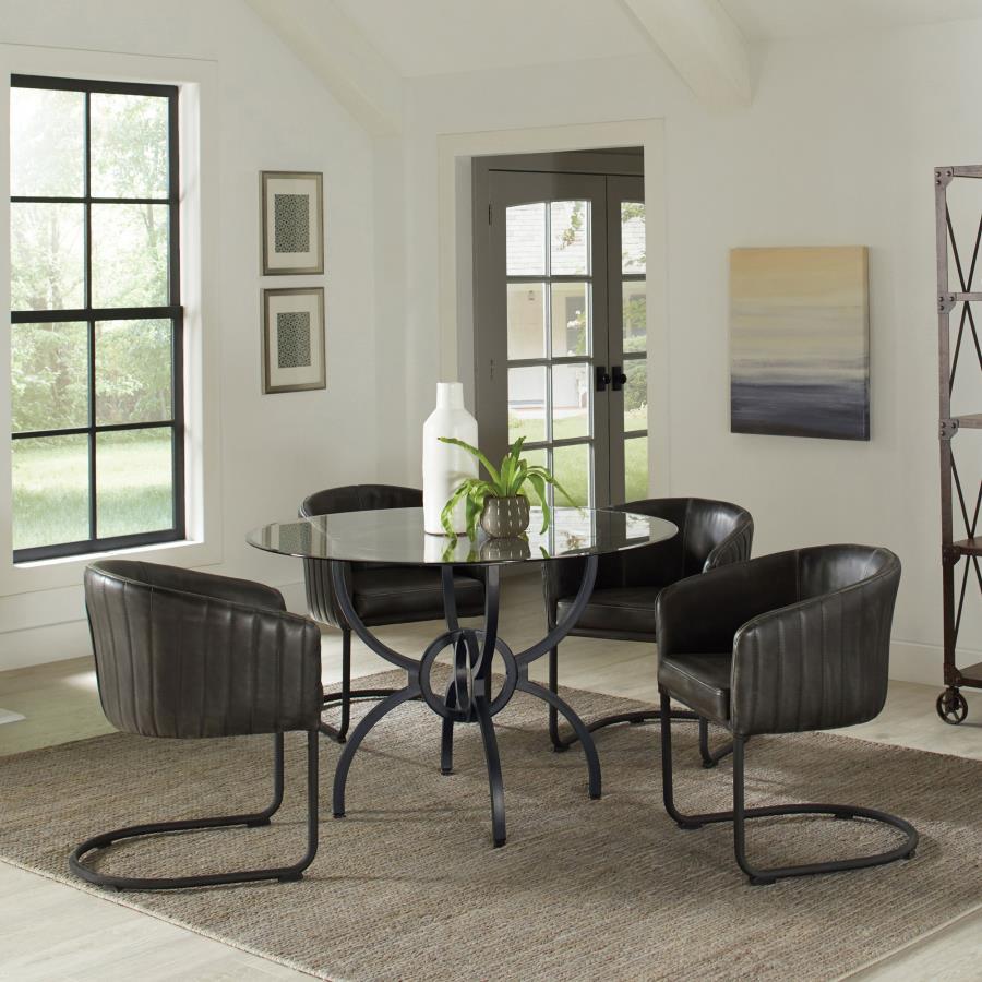 Coaster Fine Furniture Aviano - 5 Piece Round Glass Top Dining Table Set - Gunmetal | Meri Furniture