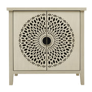 Hollow Carved 2 Door Accent Cabinet Sideboard Buffet Storage Cabinet With Adjustable Shelf For Entryway Living Room Bedroom - Natural