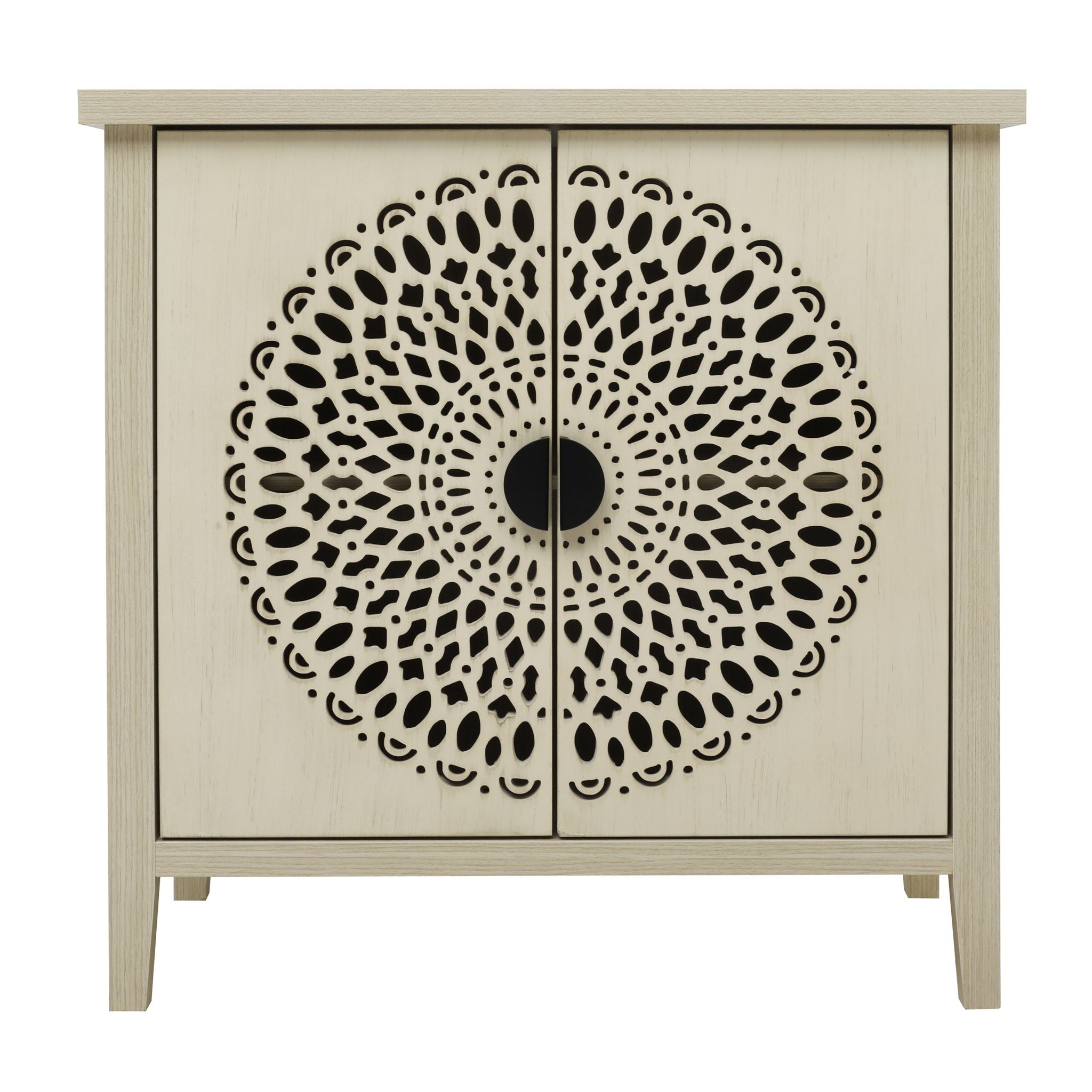 Hollow Carved 2 Door Accent Cabinet Sideboard Buffet Storage Cabinet With Adjustable Shelf For Entryway Living Room Bedroom - Natural