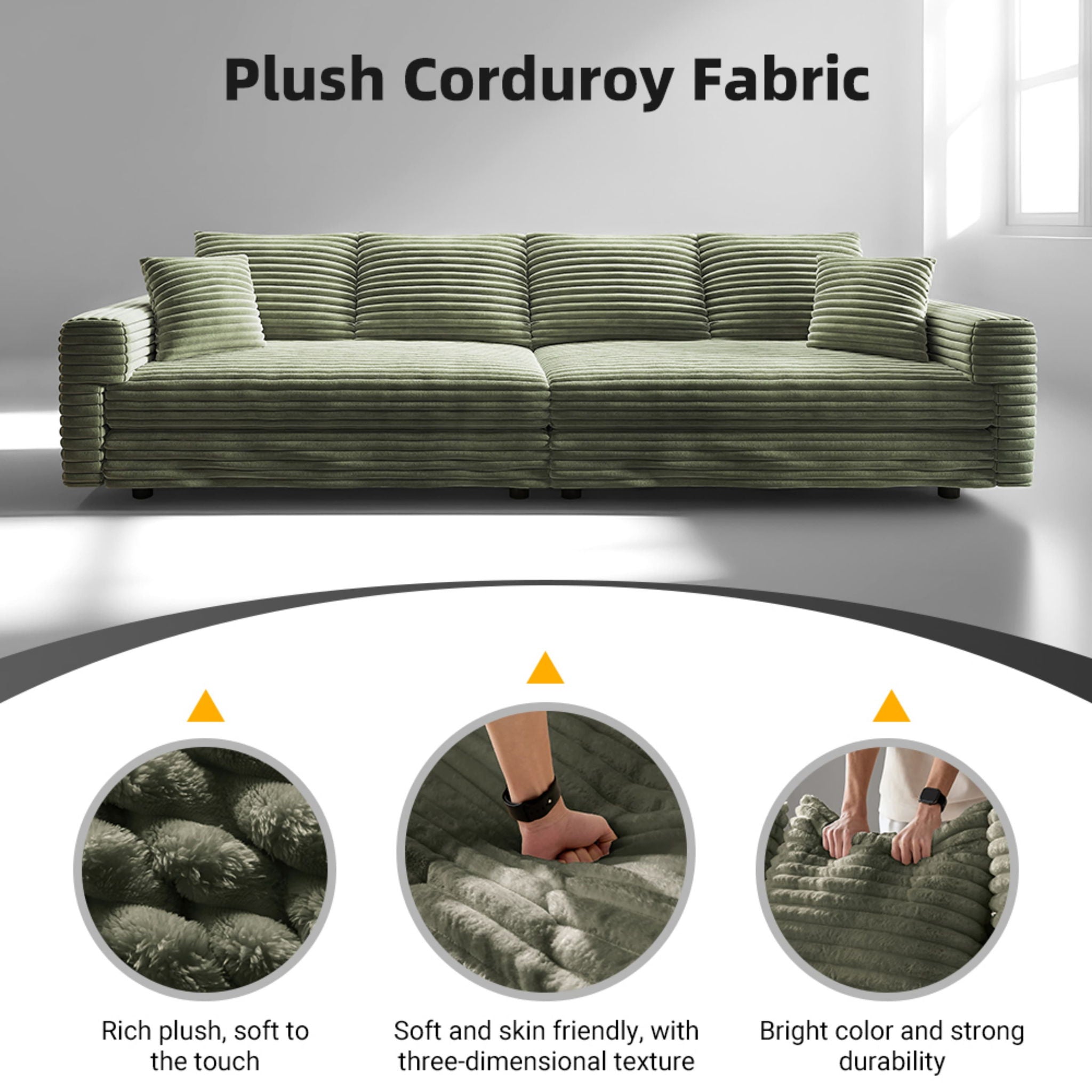 Plush Corduroy 4 Seat Sofa, Modern Comfy Upholstered Sofa Cloud Couch, Deep Seat Couches With Soft Pillows