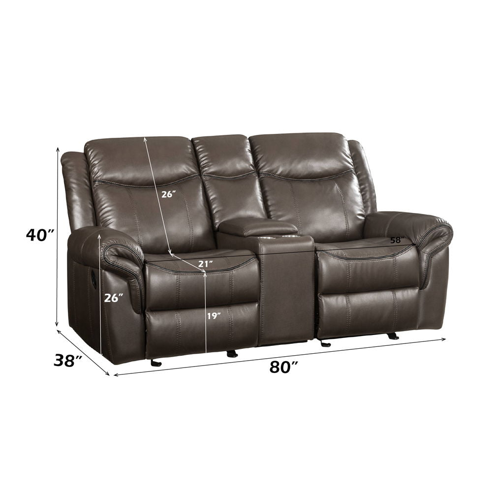 Lydia - Motion Loveseat With USB & Console - Brown Leather Aire