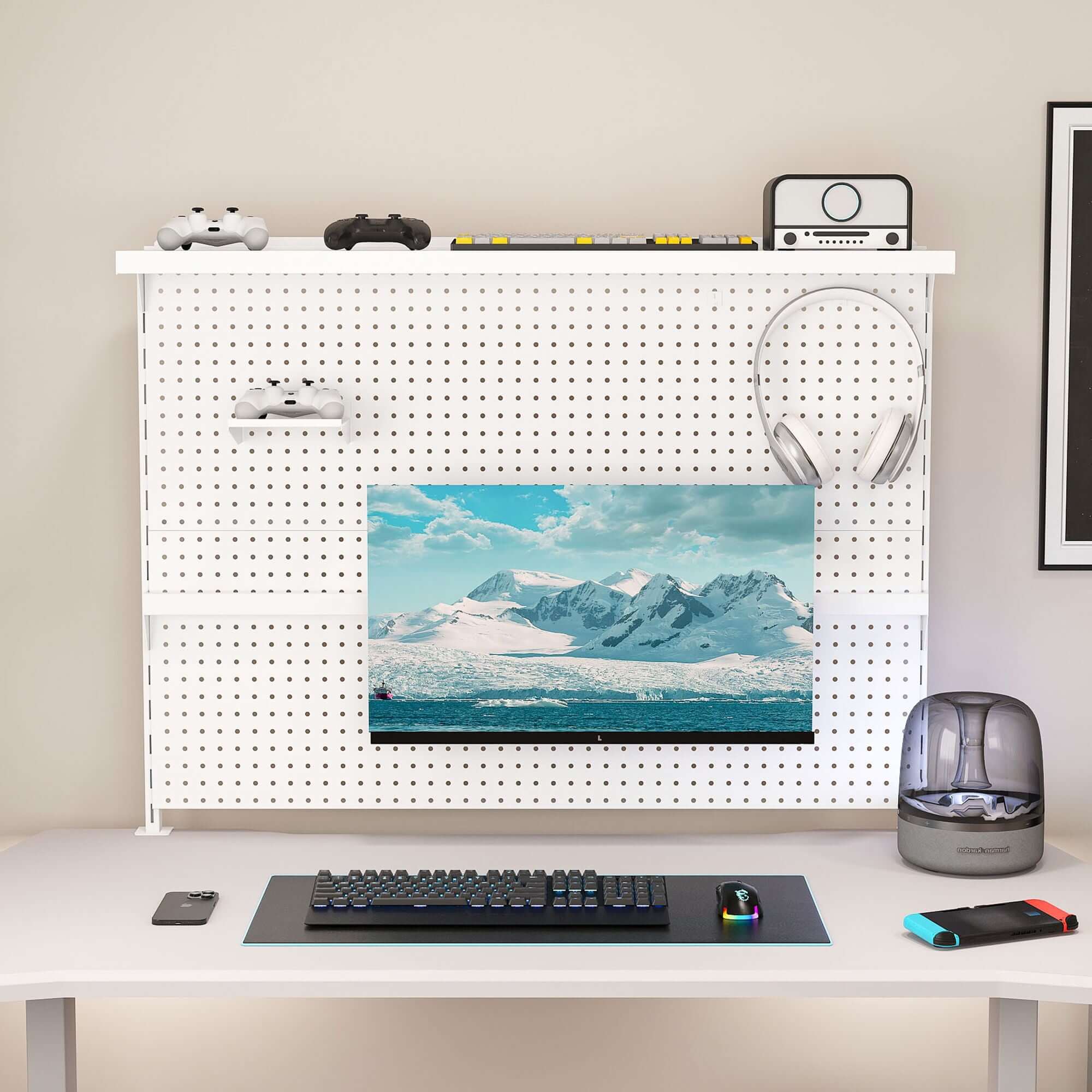 Clamp On Desk Pegboard With Single Monitor Stand