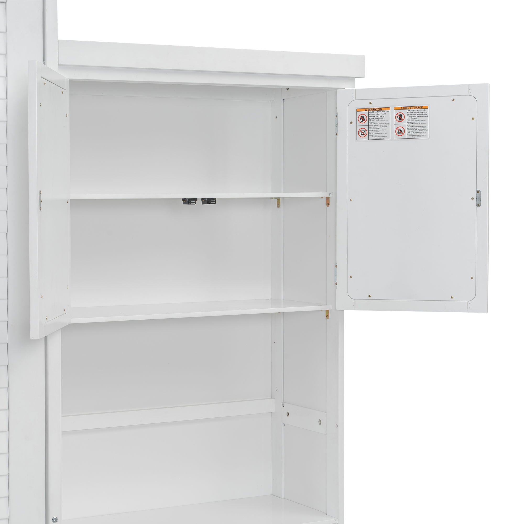 Queen Size Murphy Bed With Louvered Design And Multiple Storage Shelves - White