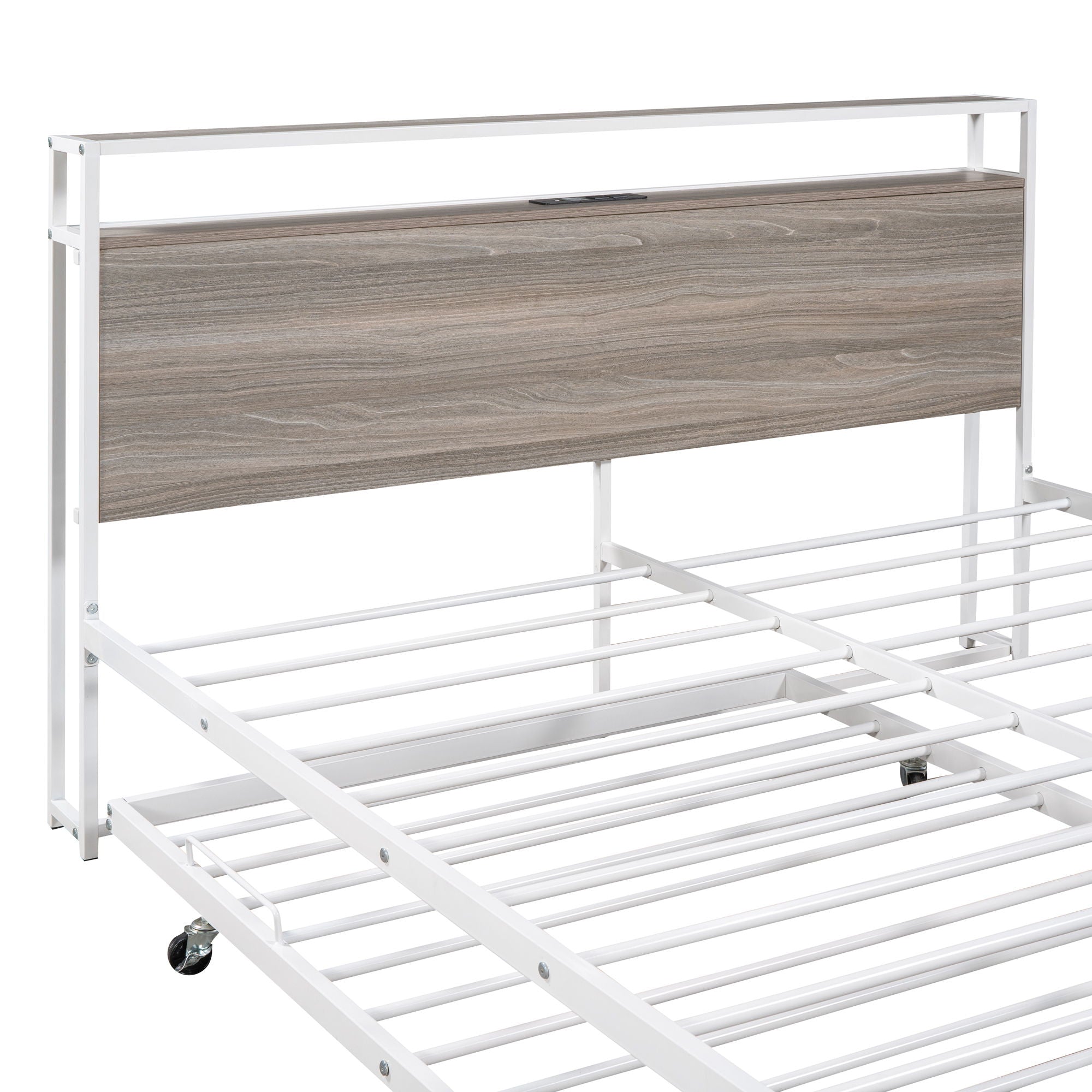 Platform Bed Frame With Trundle, USB Ports And Slat Support, No Box Spring Needed