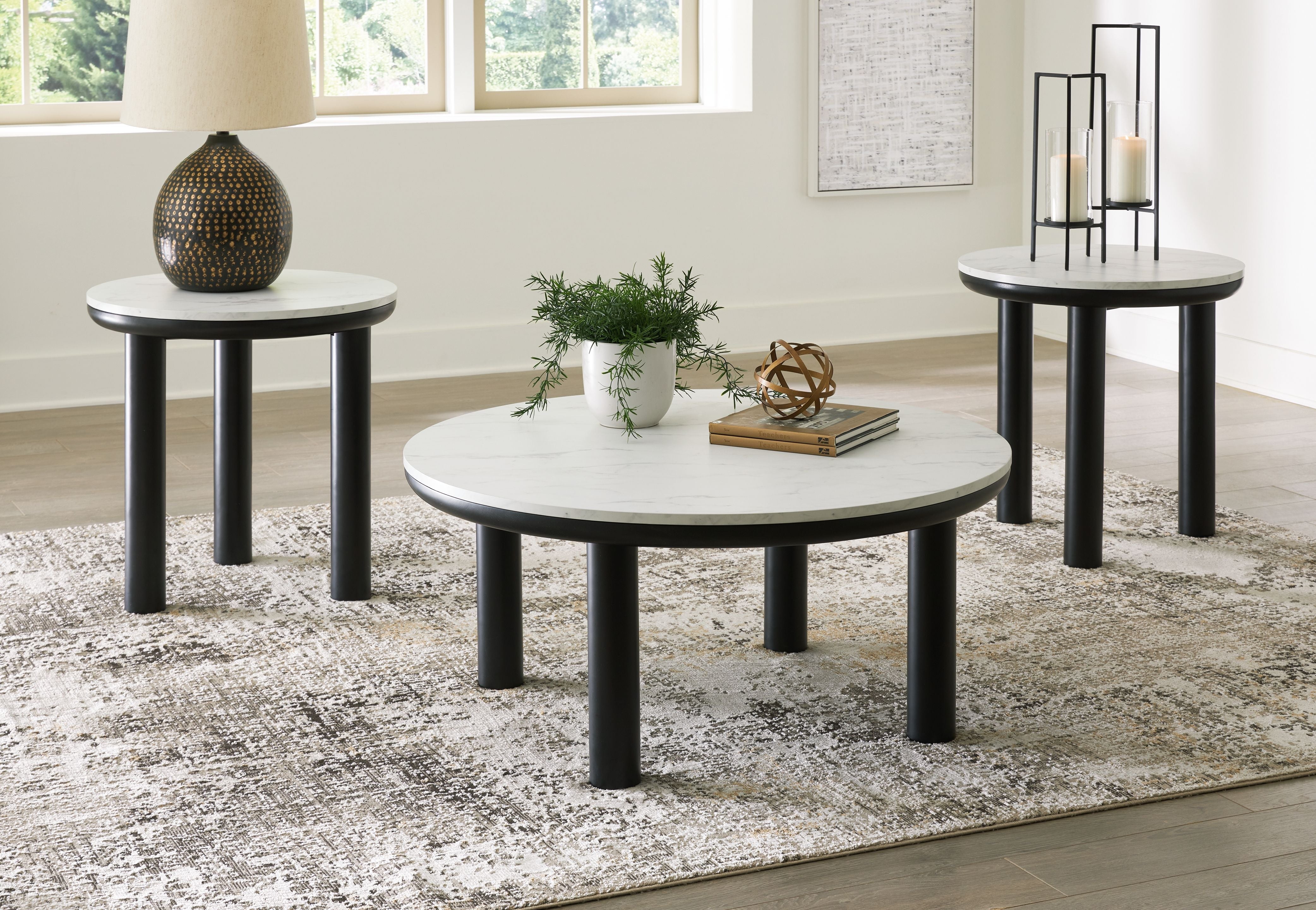 Signature Design by Ashley® Xandrum - Black / White - Occasional Table Set (Set of 3) | Meri Furniture