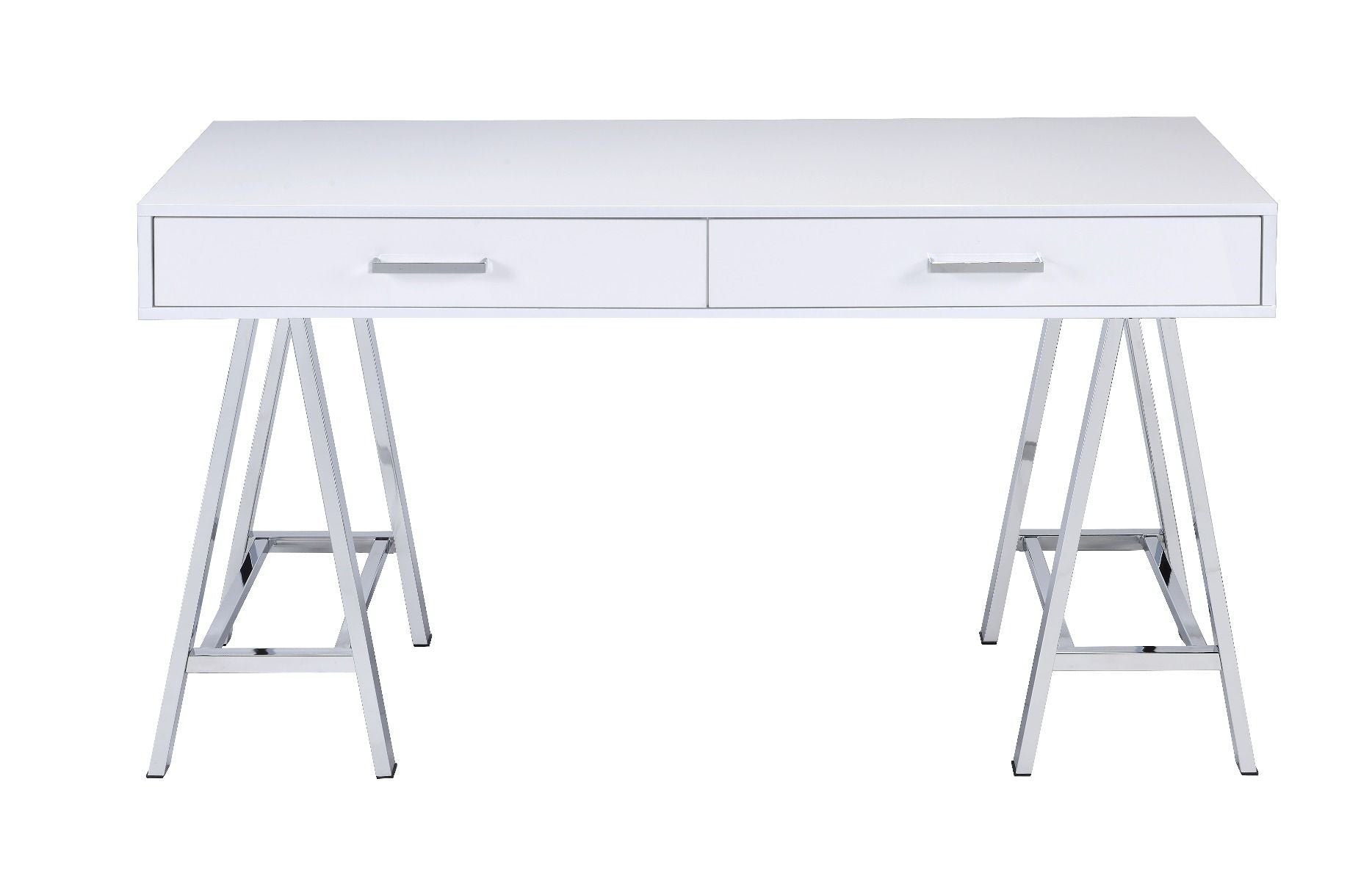 Coleen - Writing Desk With USB - White High Gloss & Chrome
