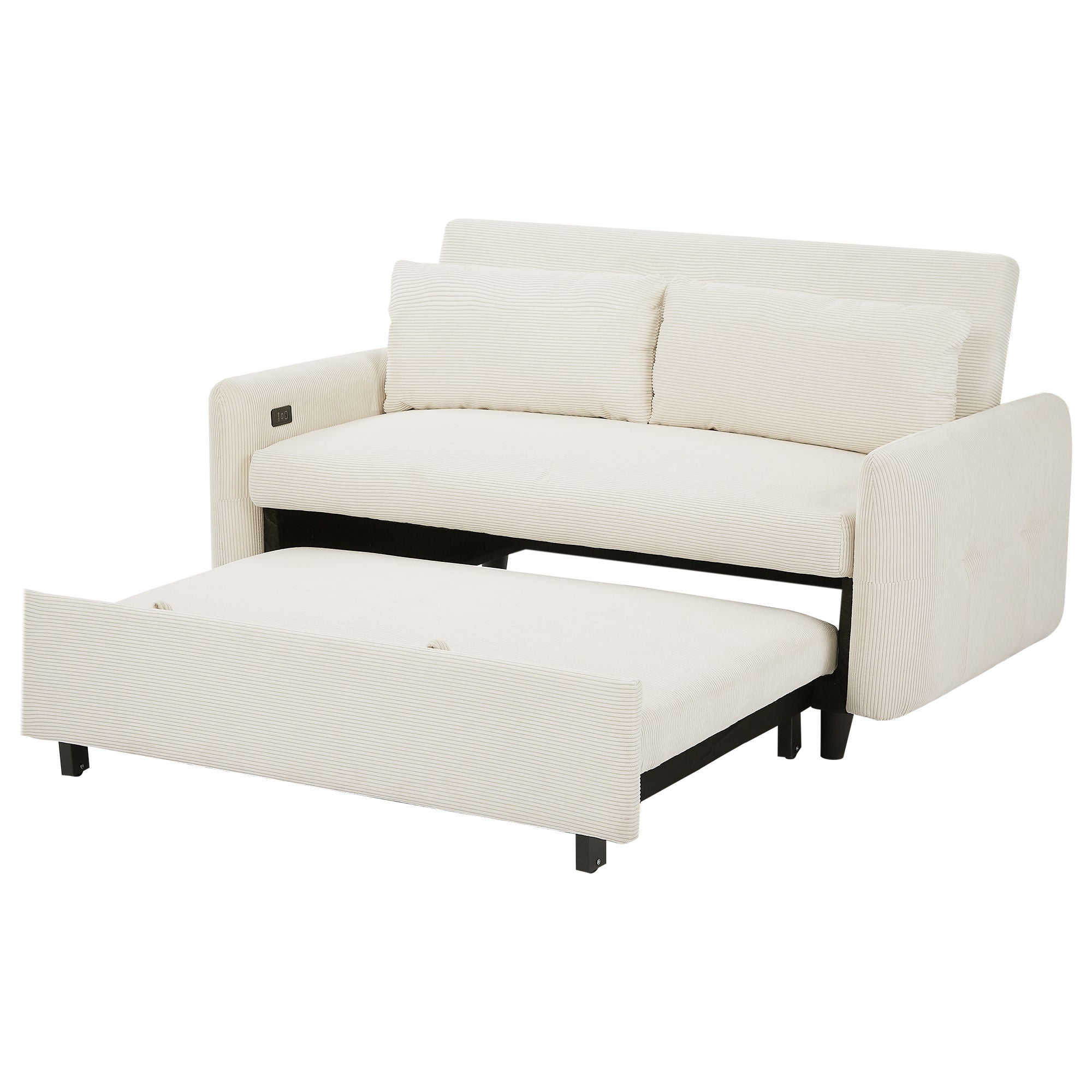 Pull-Out 2 Seat Modern Sleeper Sofa With 2 Throw Pillows And USB Ports