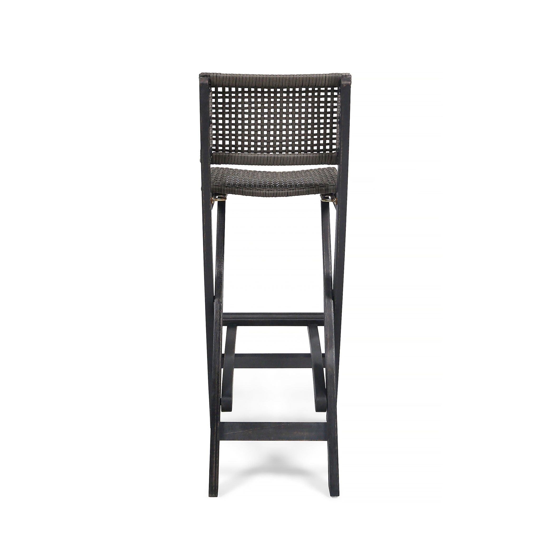 Outdoor Folding Acacia Wood Barstools With Rattan Backrest And Seat