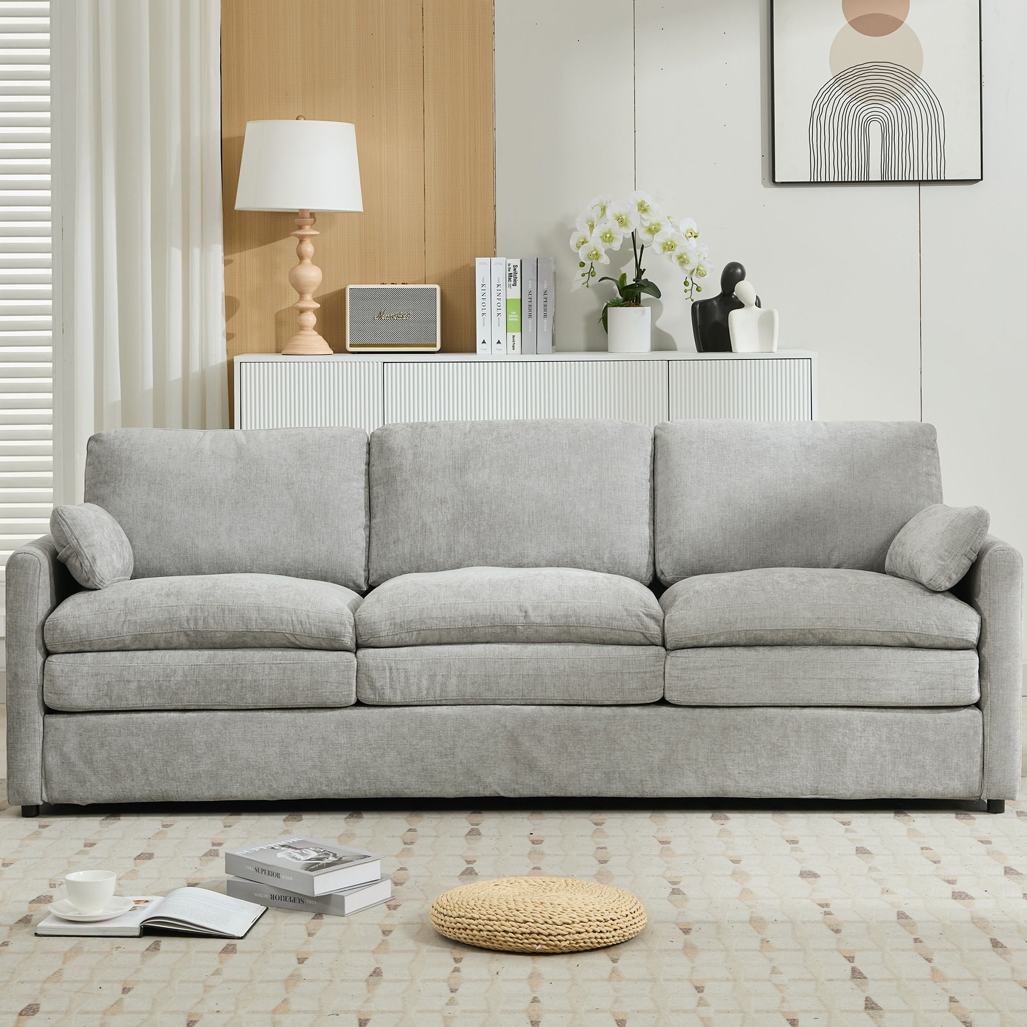 Cozy Upholstered 3 Seater Sofa Plush Cushion For Living Room