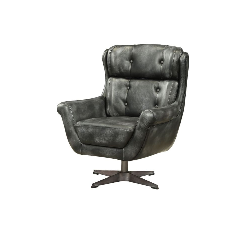 ACME Asotin - Accent Chair - Vintage Black Top Grain Leather | Meri Furniture