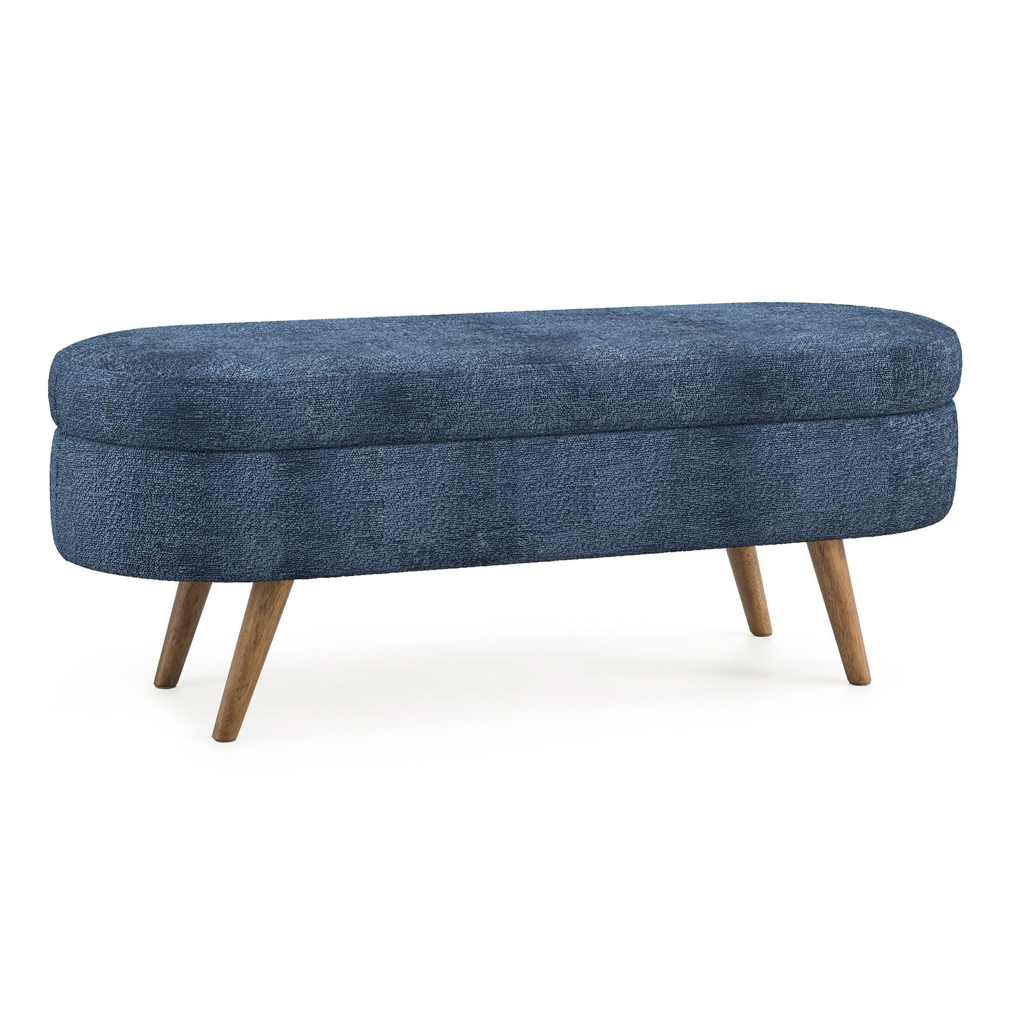 Modern Ottoman Oval Storage Bench With Rubber Wood Legs