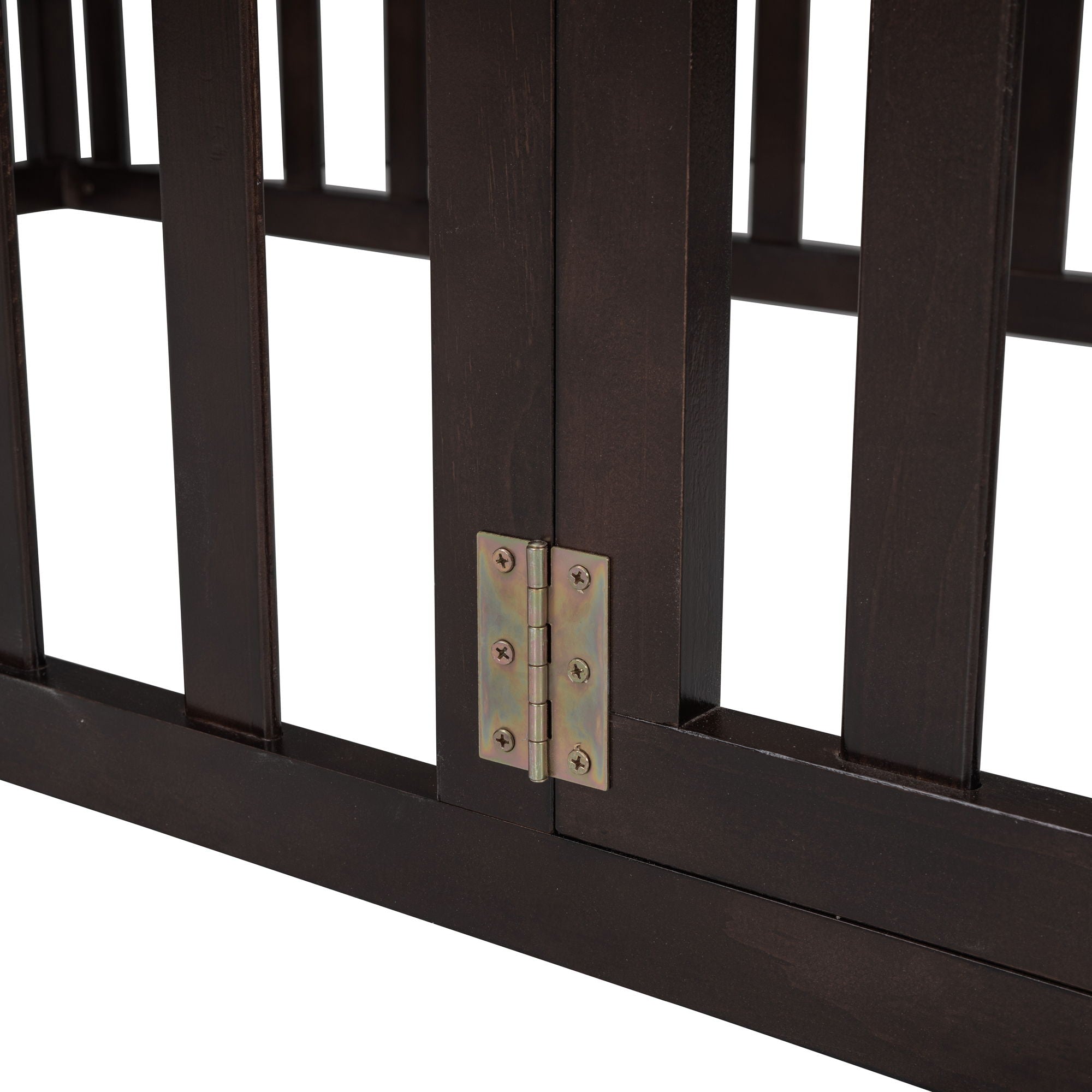 Twin Size Floor Bed Frame With Fence And Door - Walnut