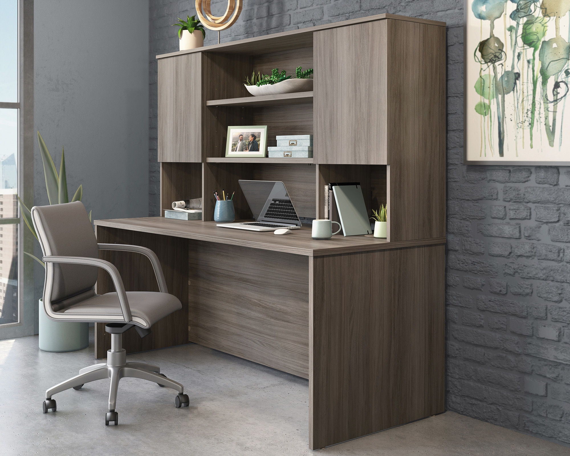 Commercial Desktop Hutch in Hudson Elm