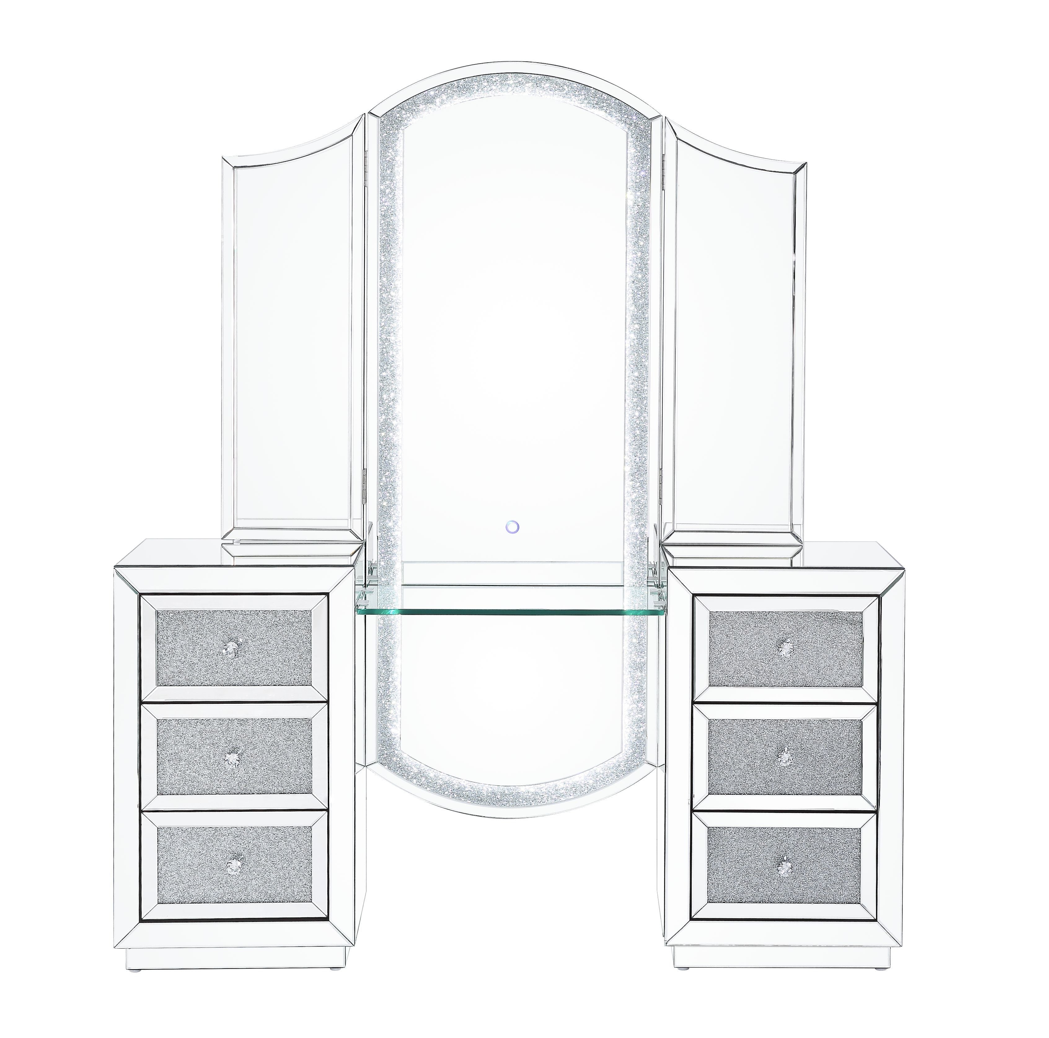 ACME Noralie - Vanity Desk - Led, Mirrored & Faux Diamonds | Meri Furniture