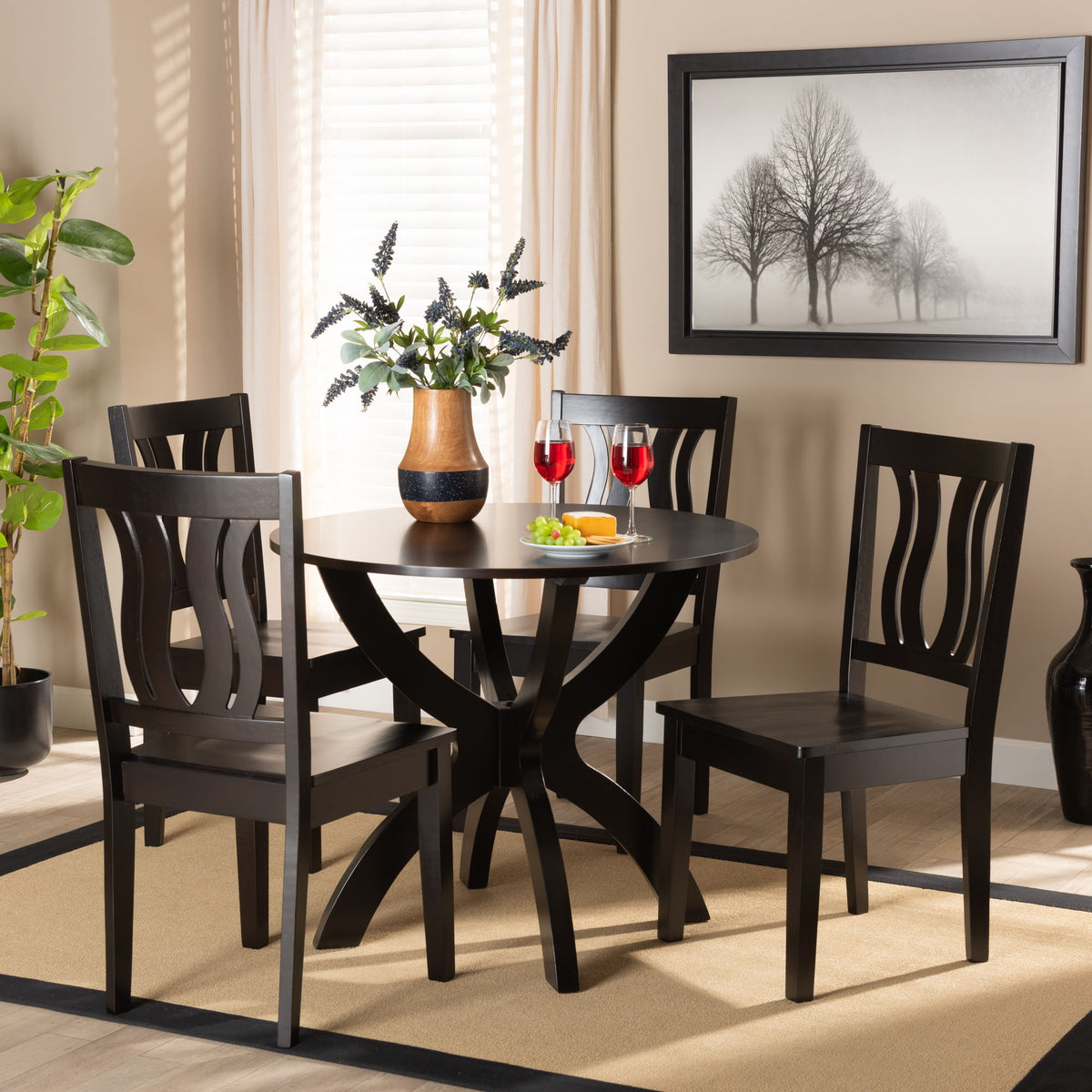 Karla Modern and Contemporary Transitional Dark Brown Finished Wood 5-Piece Dining Set