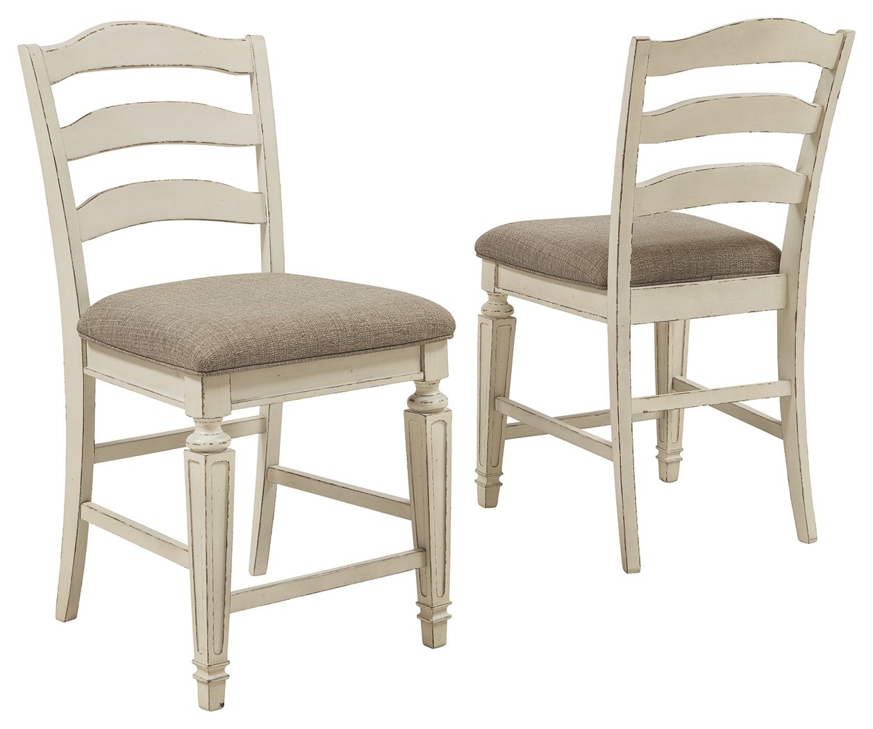 Ashley Furniture Realyn - Chipped White - Upholstered Barstool (Set of 2) | Meri Furniture