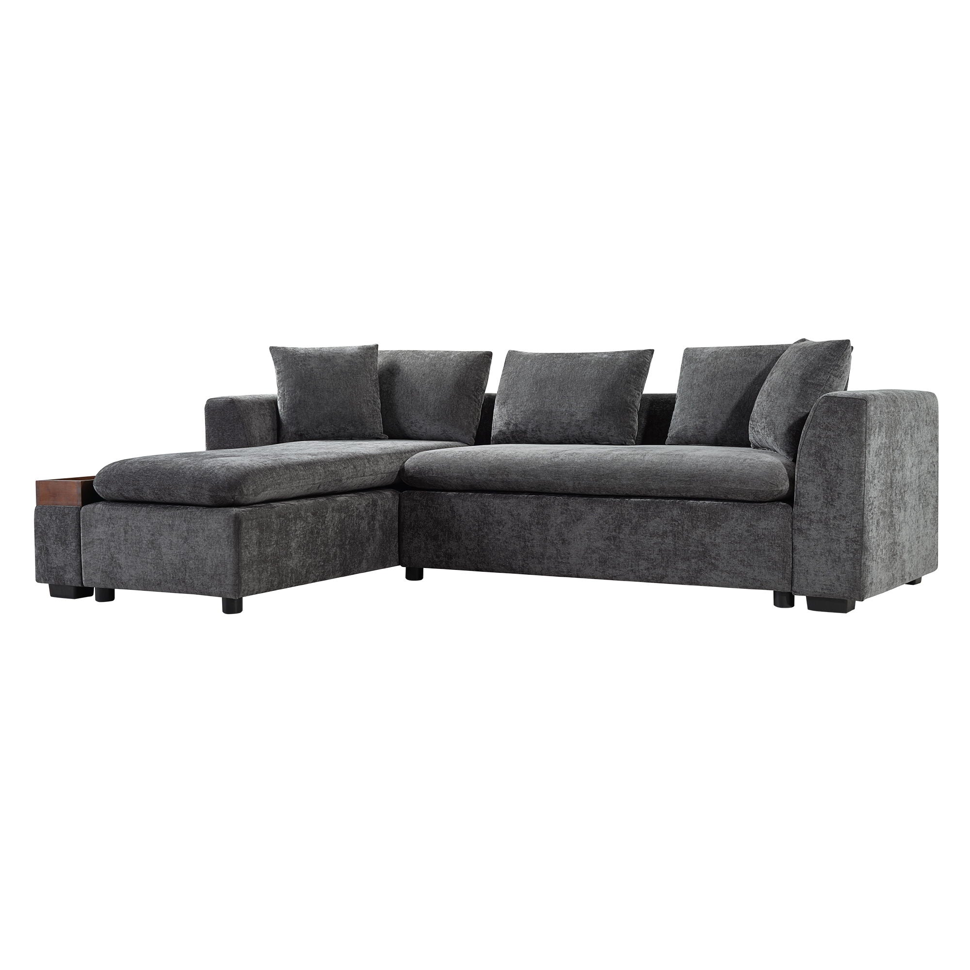 Modern L Shaped Sectional Sofa With Chenille Upholstery And Wooden Storage