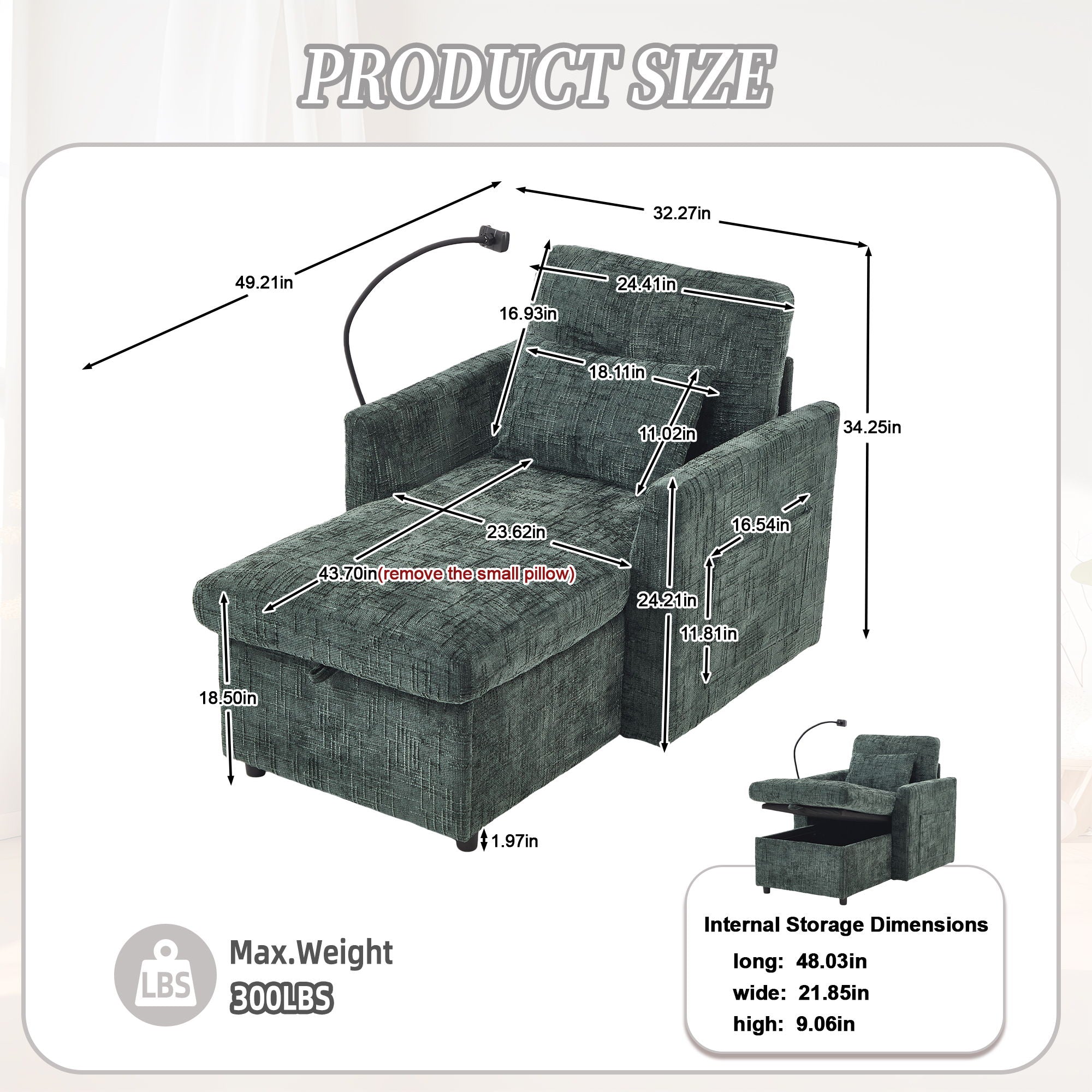 Multifunctional Chenille Recliner Sofa With Storage And Phone Bracket