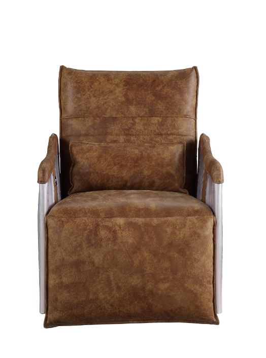 Qalurne - Power Motion Recliner With Swivel - Two Tone Mocha Top Grain Leather & Aluminum
