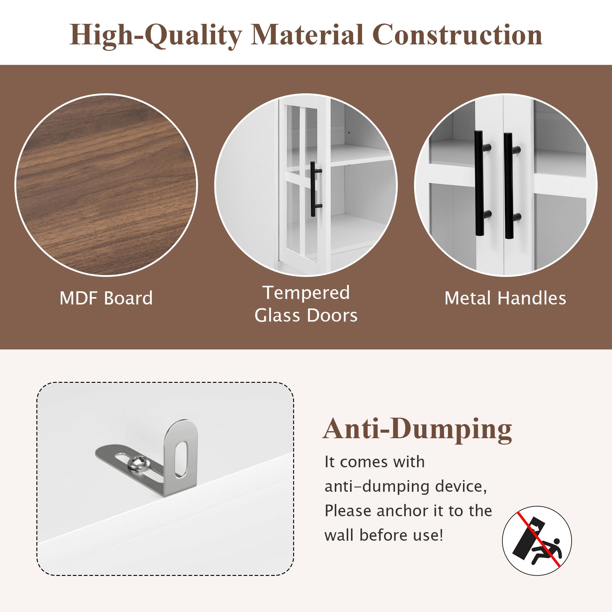 Wall Unit Entertainment Center With Bookshelves For TVs Up To 80", Tempered Glass Doors And Adjustable Shelves