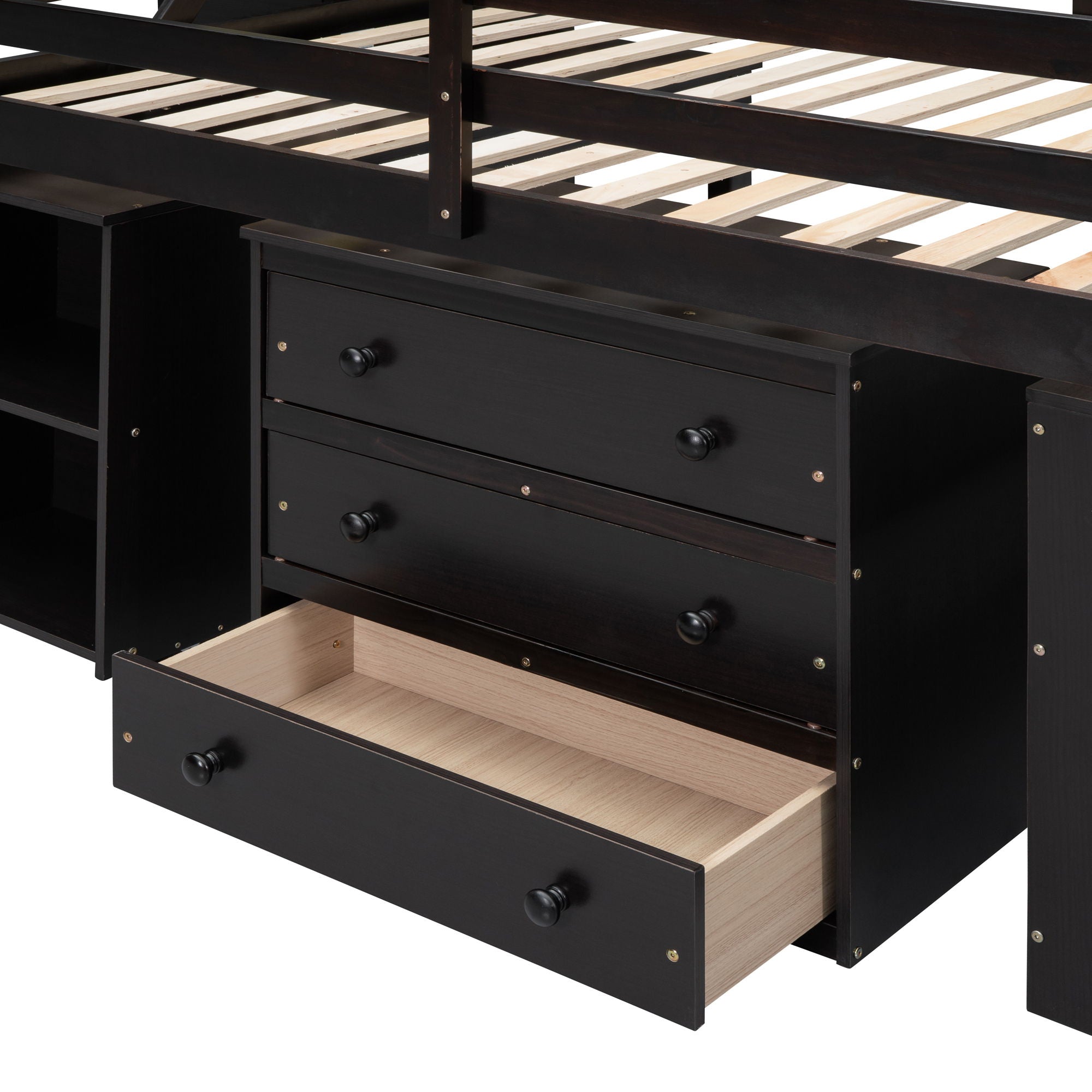 Loft Bed With Retractable Writing Desk And 3 Drawers With Storage Stairs And Shelves