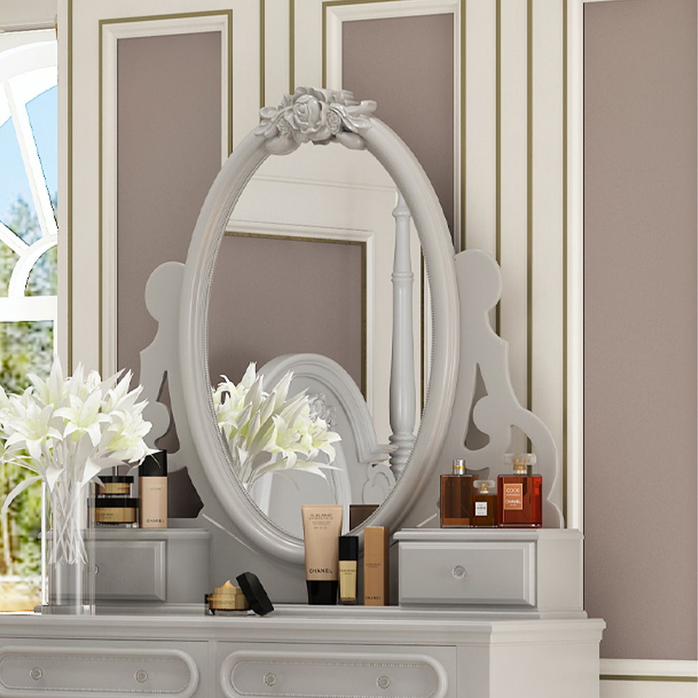 ACME Jewelry Mirror without beveled with 2 Drawer: Wooden Center Drawer Glide, Dovetail Included, Felt-Lined Top Drawer, Hardware: Crystal like Knob | Meri Furniture