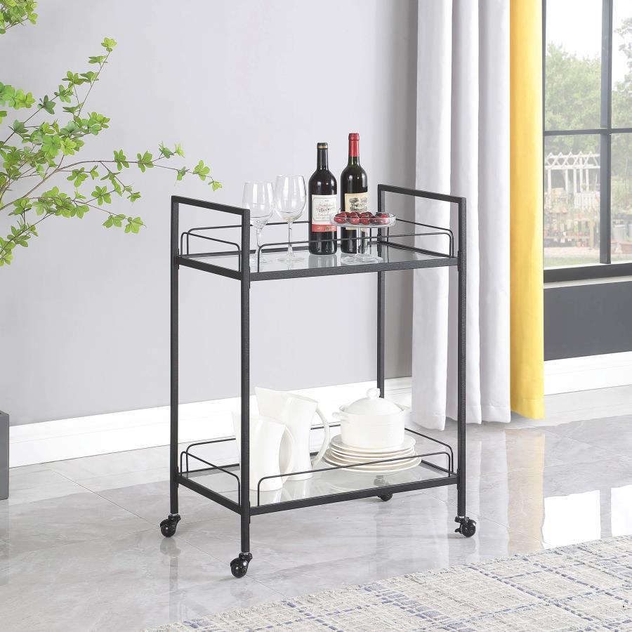 Coaster Fine Furniture Curltis - 2-Tier Rectangular Glass Shelf Metal Bar Cart - Black | Meri Furniture