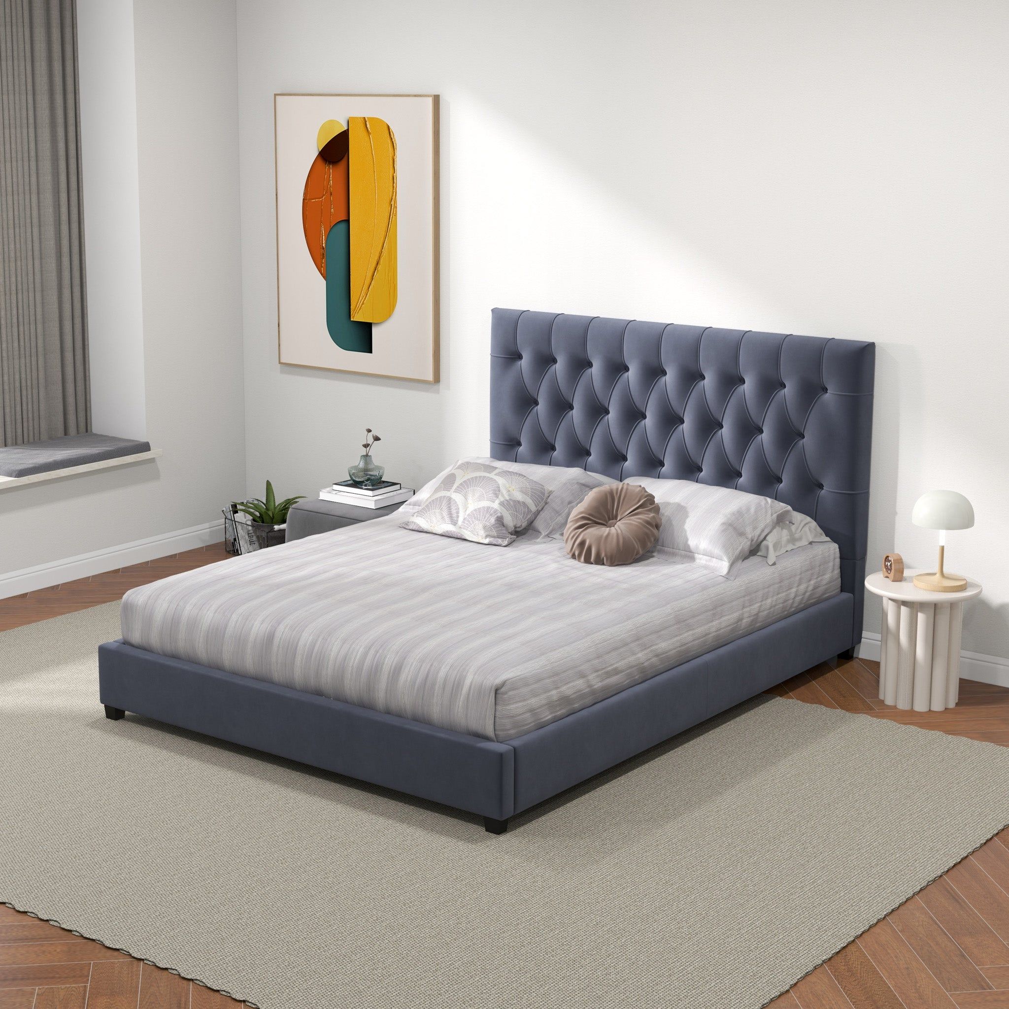 Donald - Mid-Century Modern Upholstered Platform Bed