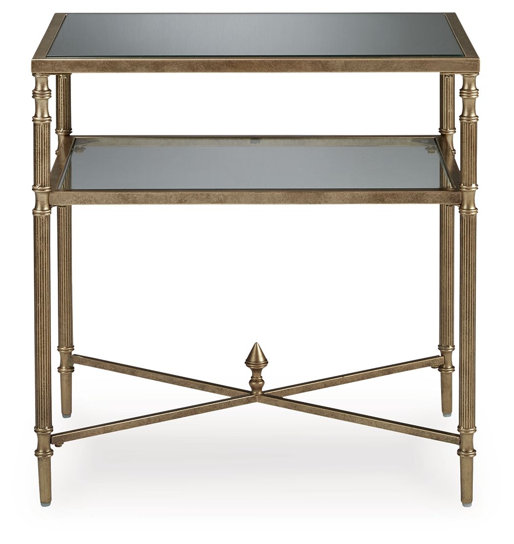 Signature Design by Ashley® Cloverty - Aged Gold Finish - Rectangular End Table | Meri Furniture