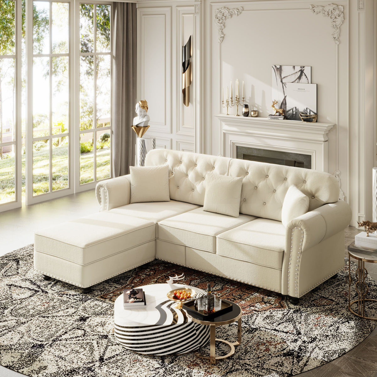 Upholstered Sofa Set With Nailhead Trim And Rolled Armrests, Includes Pillows