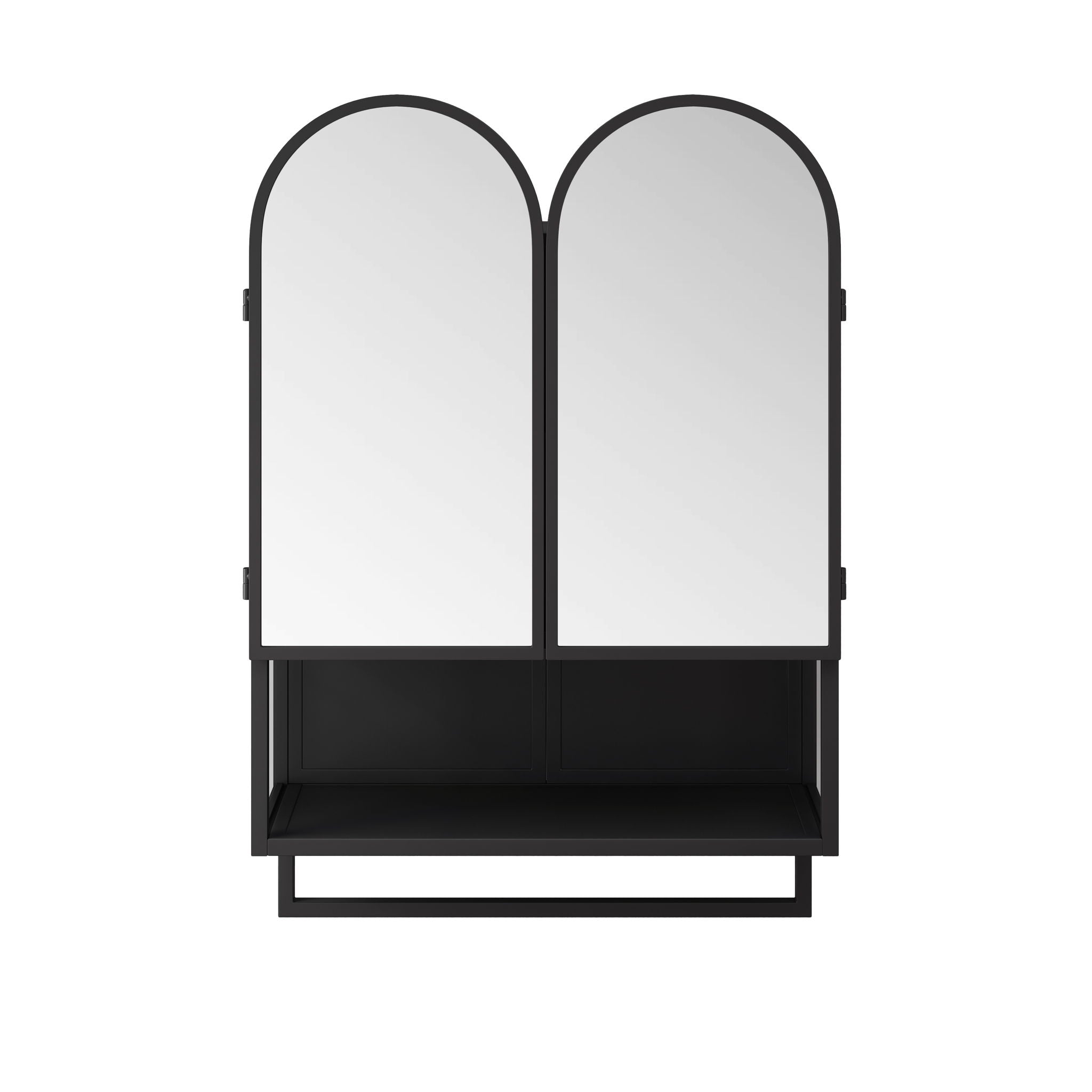 Double Arched Mirror Wall Cabinet With 2 Doors, Featuring Adjustable Shelves And Towel Rack