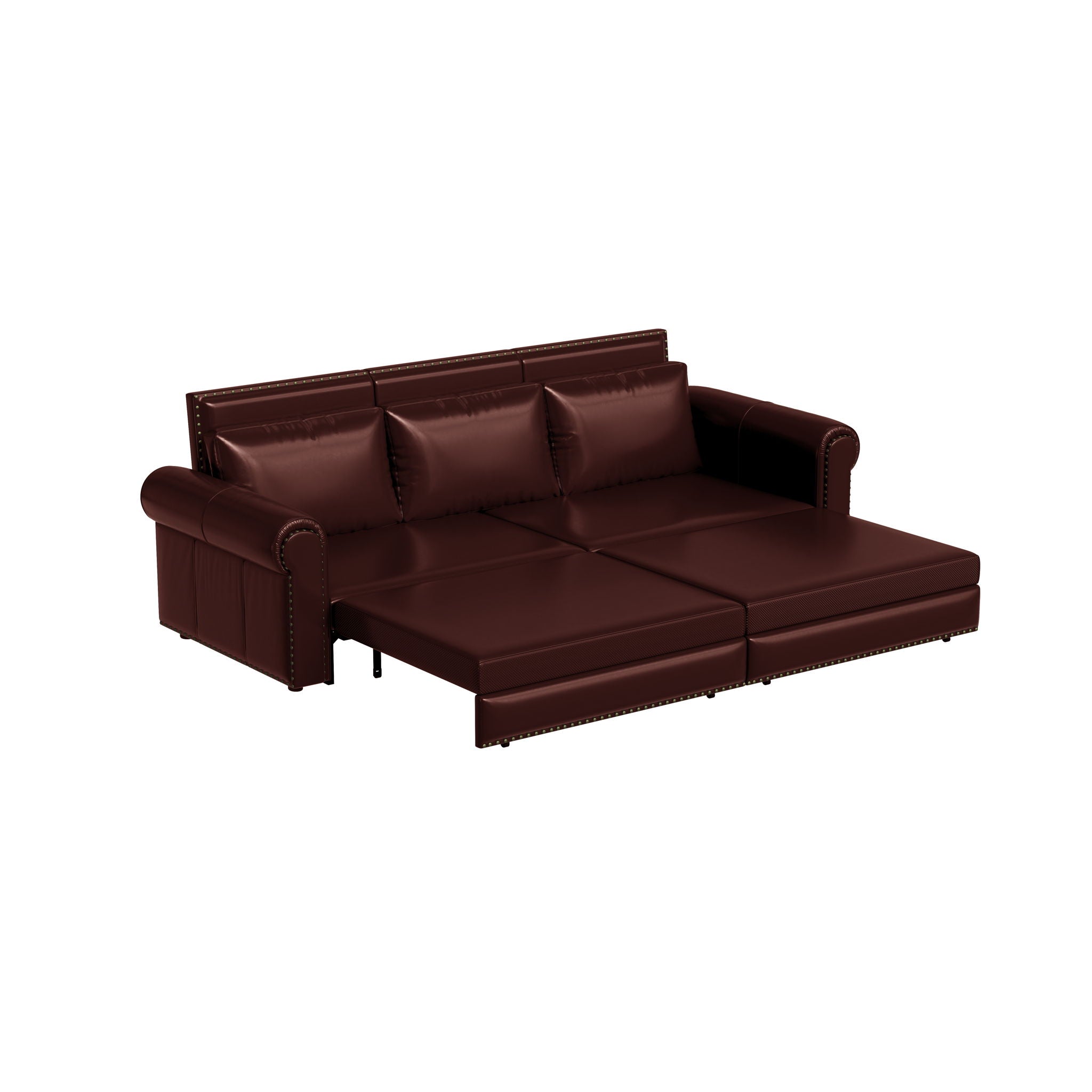 3 In 1 Convertible Sleeper Sofa With Nailhead Trim & Rolled Arm