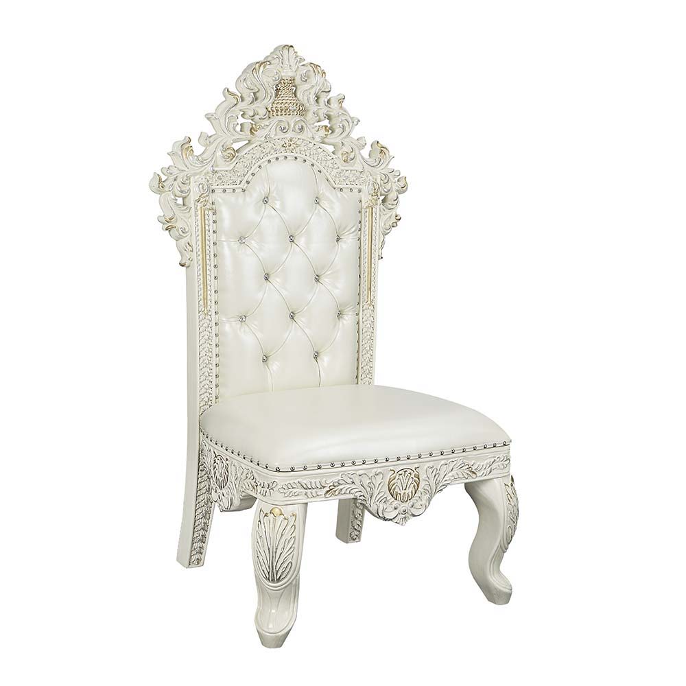 ACME Adara - Side Chair (Set of 2) - White PU & Antique White Finish | Meri Furniture