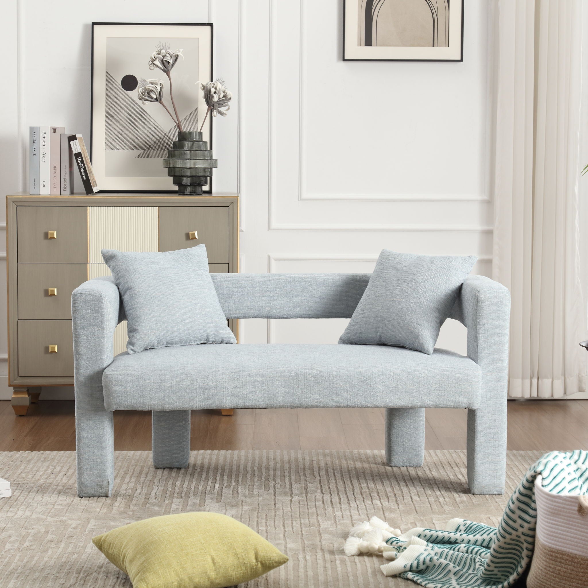 Modern Chenille Loveseat Sofa, Comfy Upholstered 2 Seater