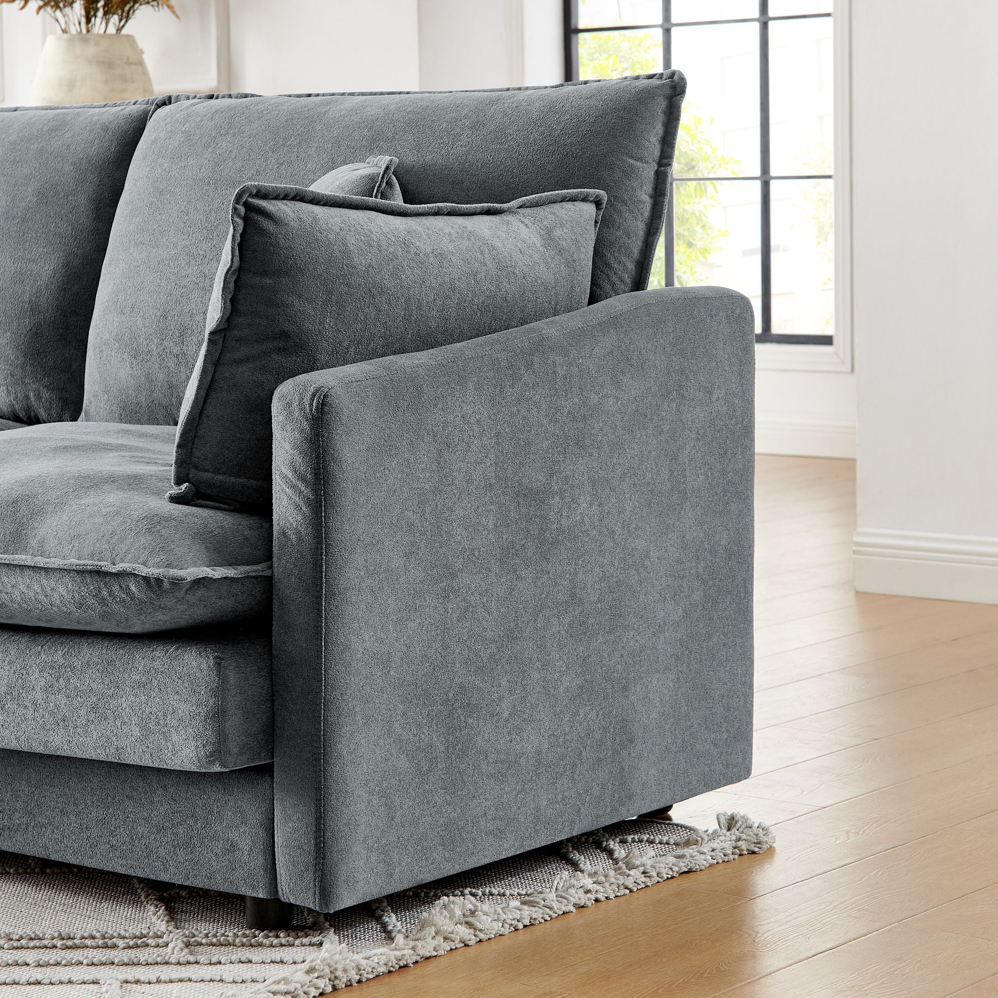 L-Shaped Sectional Sofa With Ottoman, Convertible 4 Seater Couch