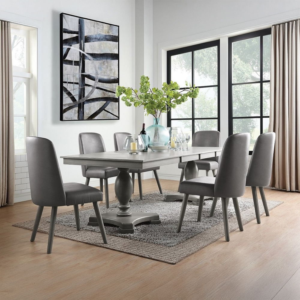 Waylon - Side Chair Set of 2) - Gray Synthetic Leather & Gray Oak